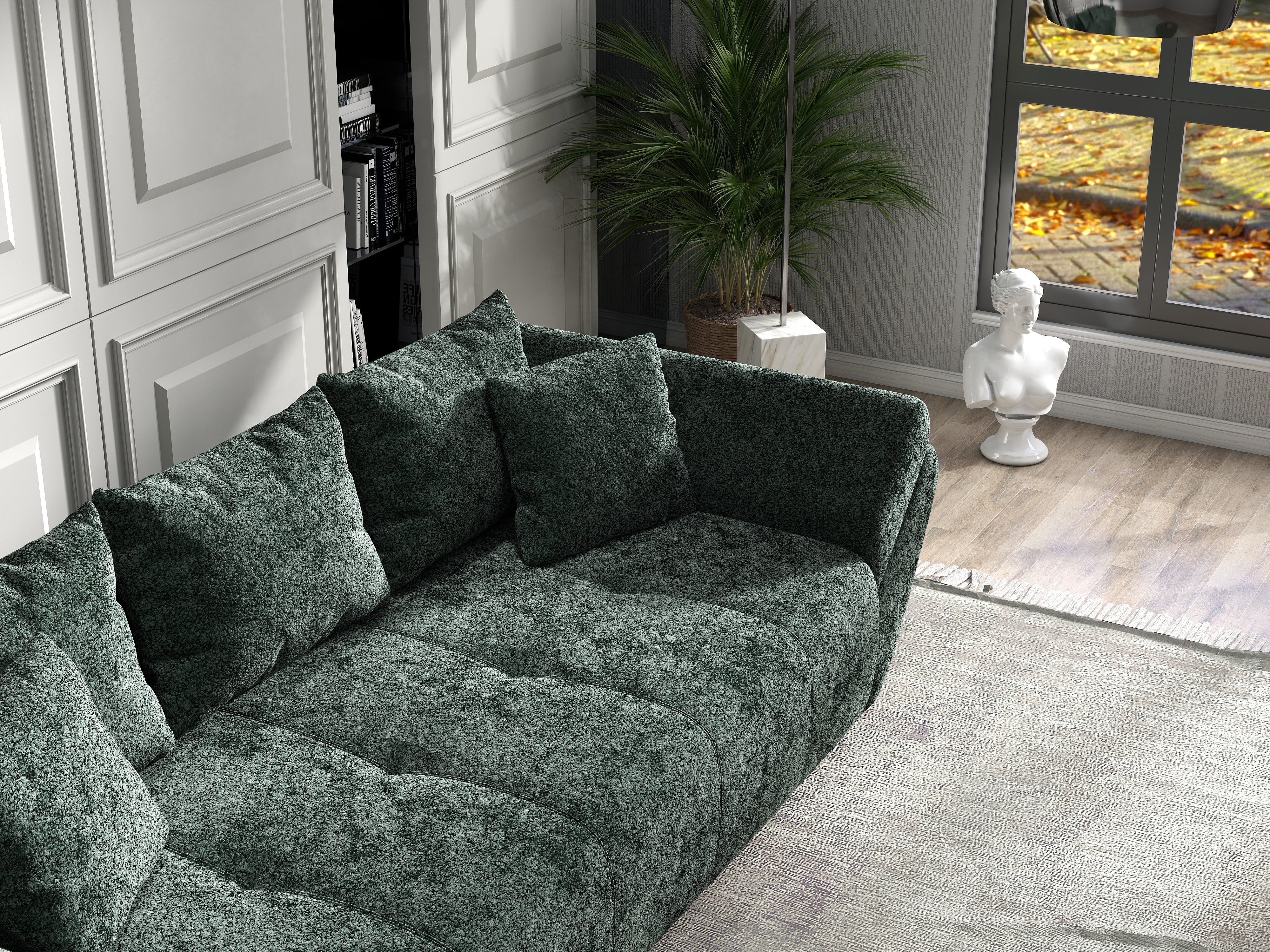 Canapea extensibilă dumonde cu ladă de depozitare si sezut confortabil din spuma HR, Berlin Euphoria Green 250x100 cm Fabrica