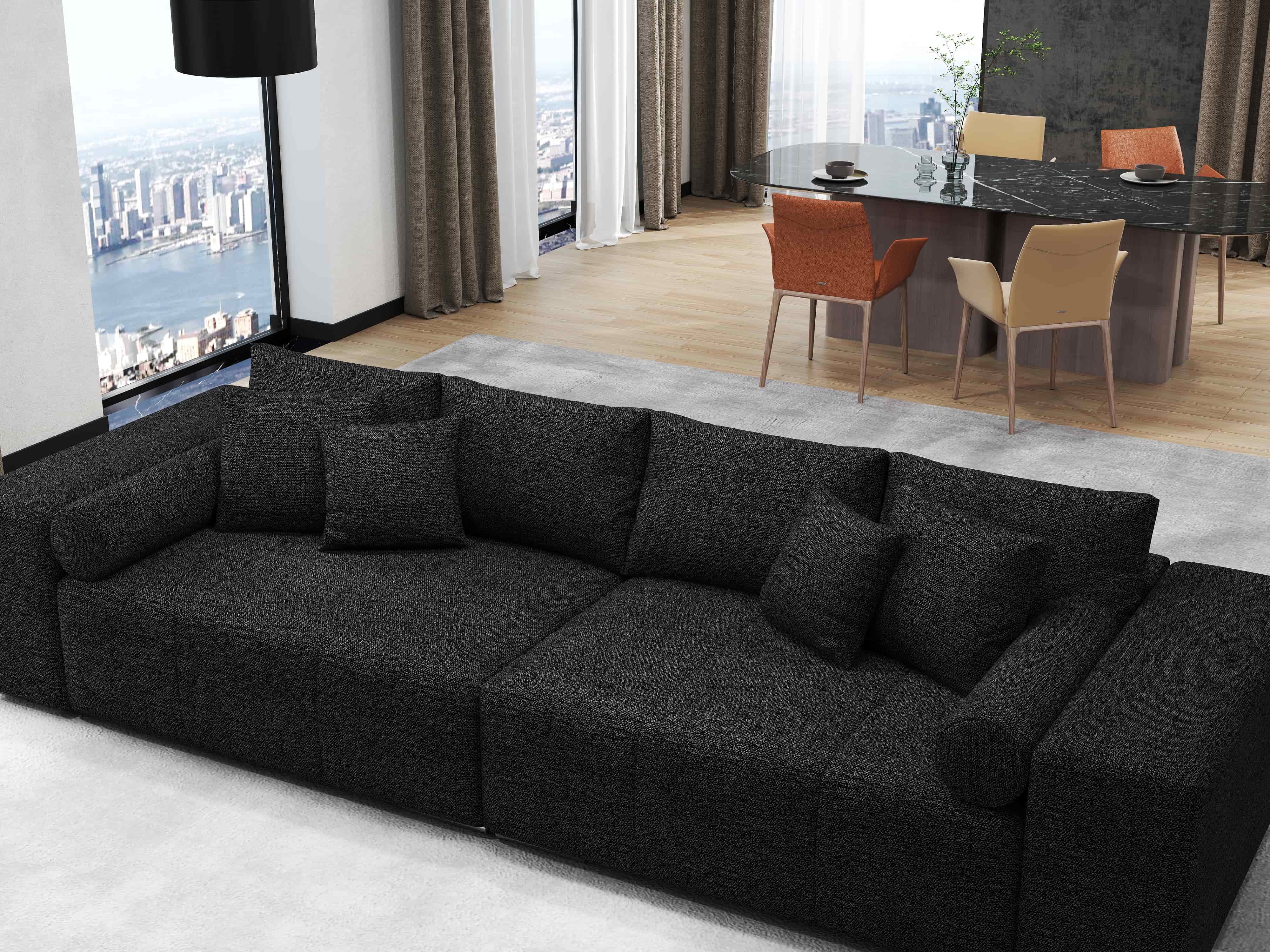 Canapea extensibilă dumonde cu ladă de depozitare si sezut confortabil din spuma HR, Marbela Dark XXL 295x100 cm Fabrica