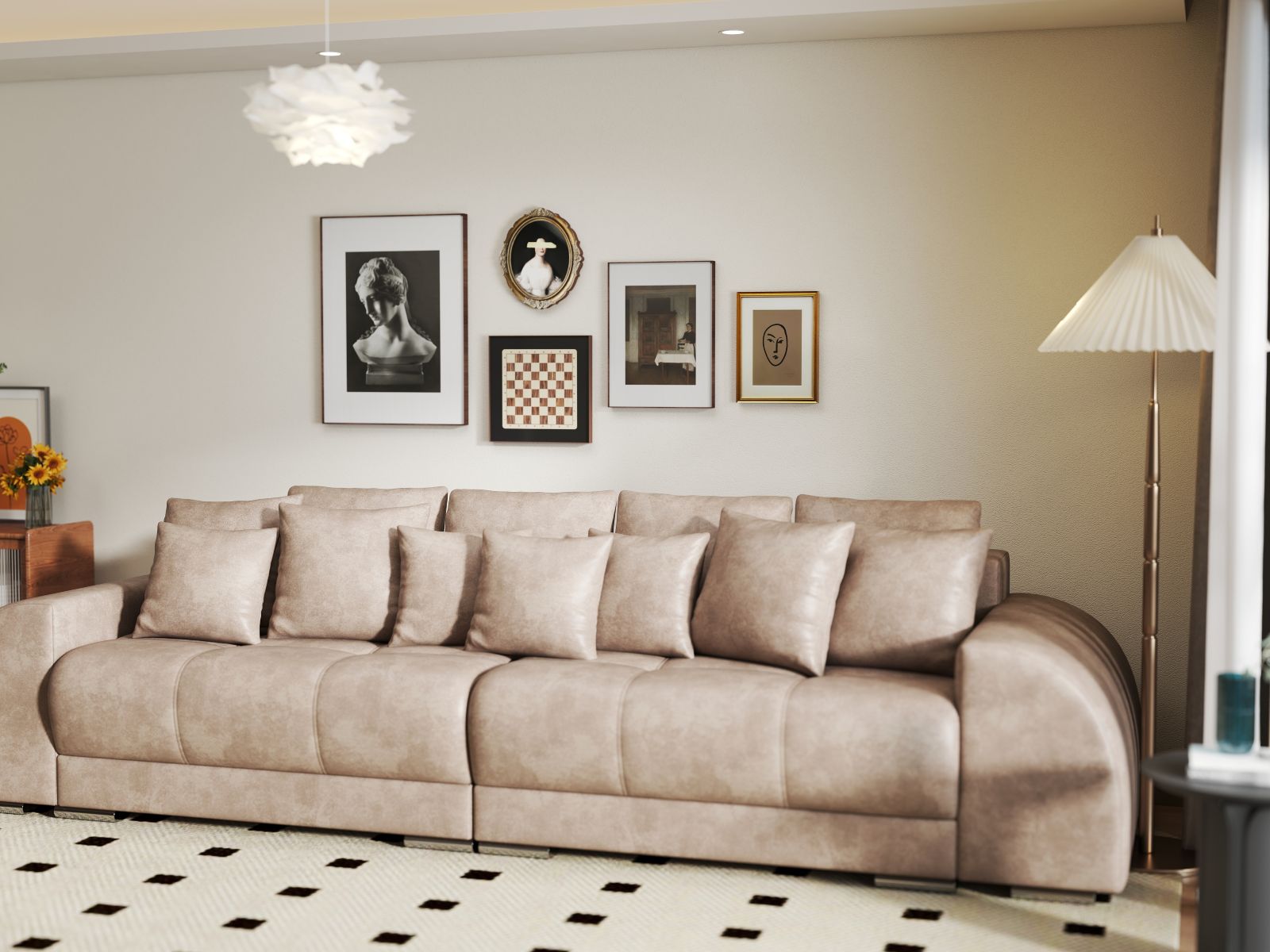 Canapea extensibilă dumonde cu 2 lăzi de depozitare si sezut confortabil din spuma HR, Verona Tobago Beige 310x100 cm Fabrica