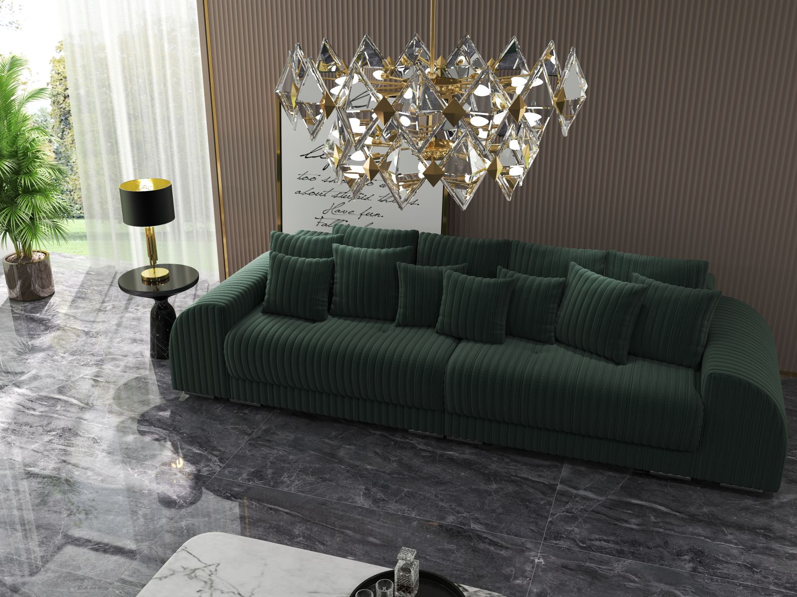 Canapea extensibilă dumonde cu 2 lăzi de depozitare si sezut confortabil din spuma HR, Verona Ambience Green 310x100 cm Fabrica