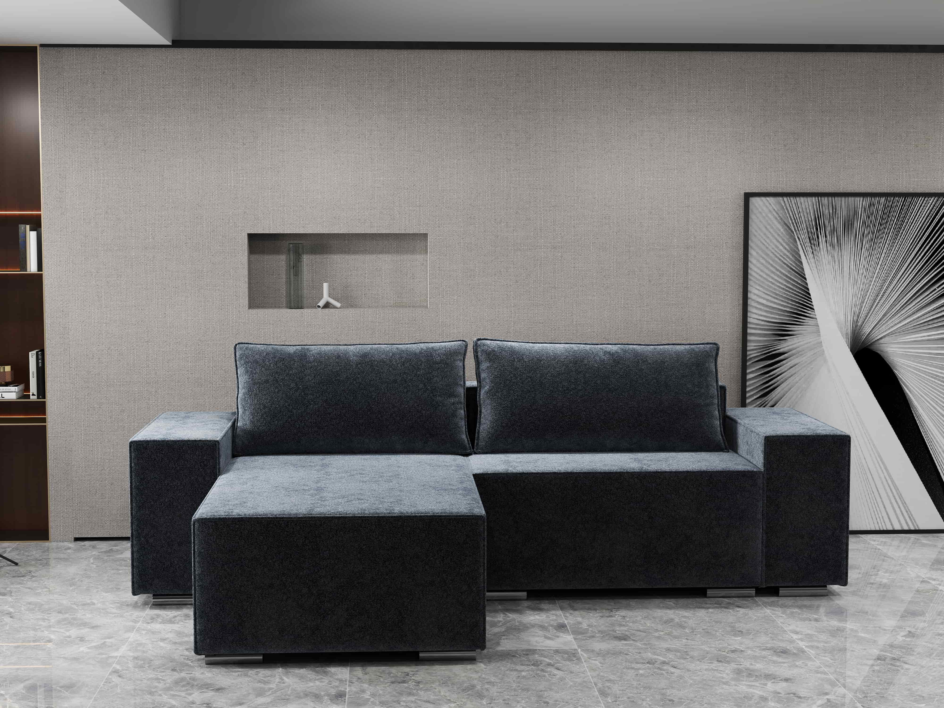 Colțar extensibil dumonde cu ladă de depozitare si sezut confortabil din spuma HR, Dream Euphoria Grafit 290x185 cm Fabrica