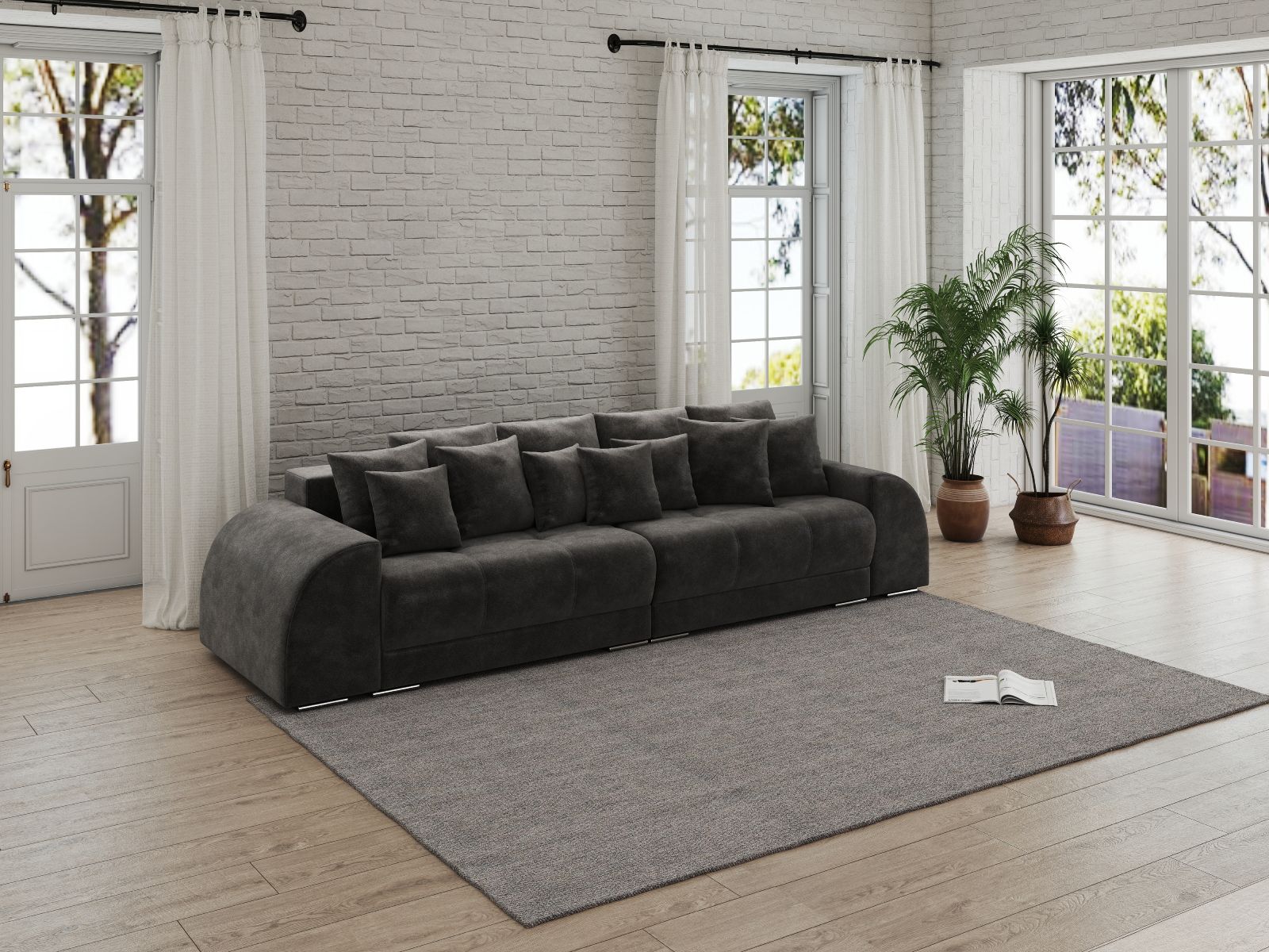 Canapea extensibilă dumonde cu 2 lăzi de depozitare si sezut confortabil din spuma HR, Verona Madagaskar Black 310x100 cm Fabrica