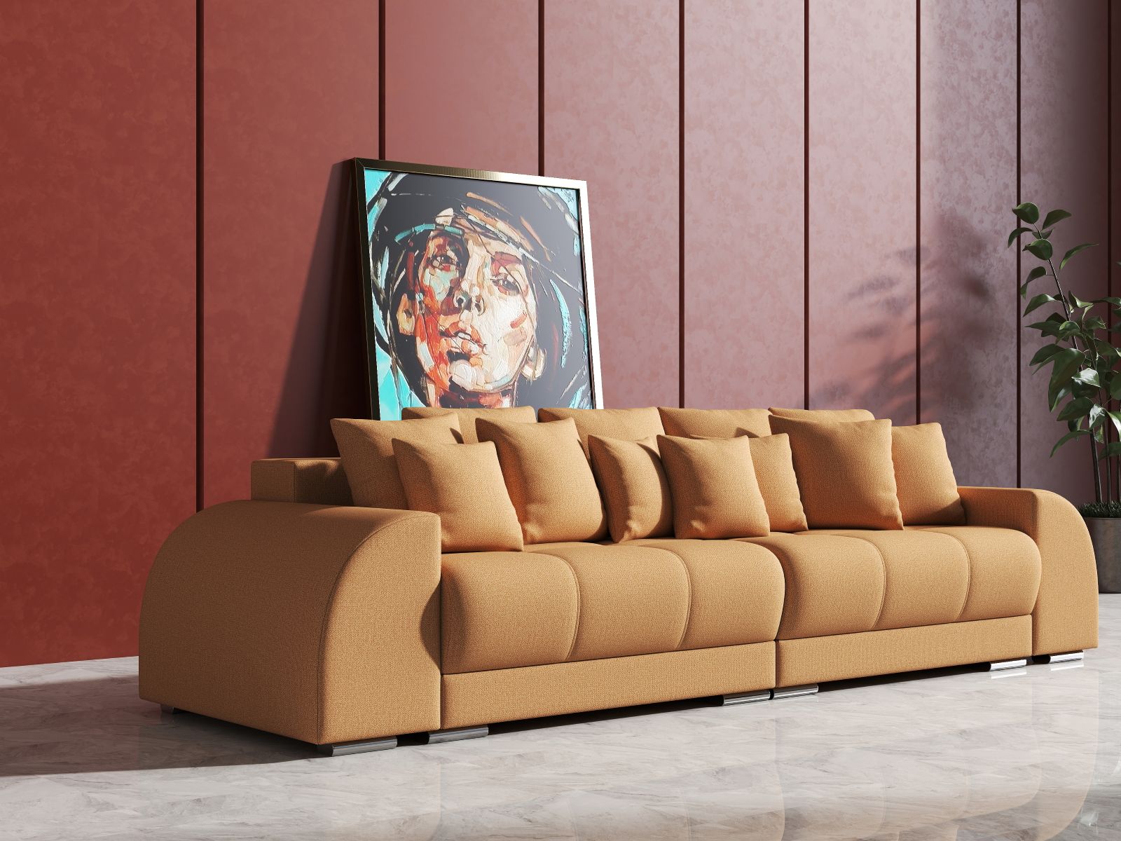 Canapea extensibilă dumonde cu 2 lăzi de depozitare si sezut confortabil din spuma HR, Big Sofa Verona Enjoy Lux Mango 310x100 cm Fabrica