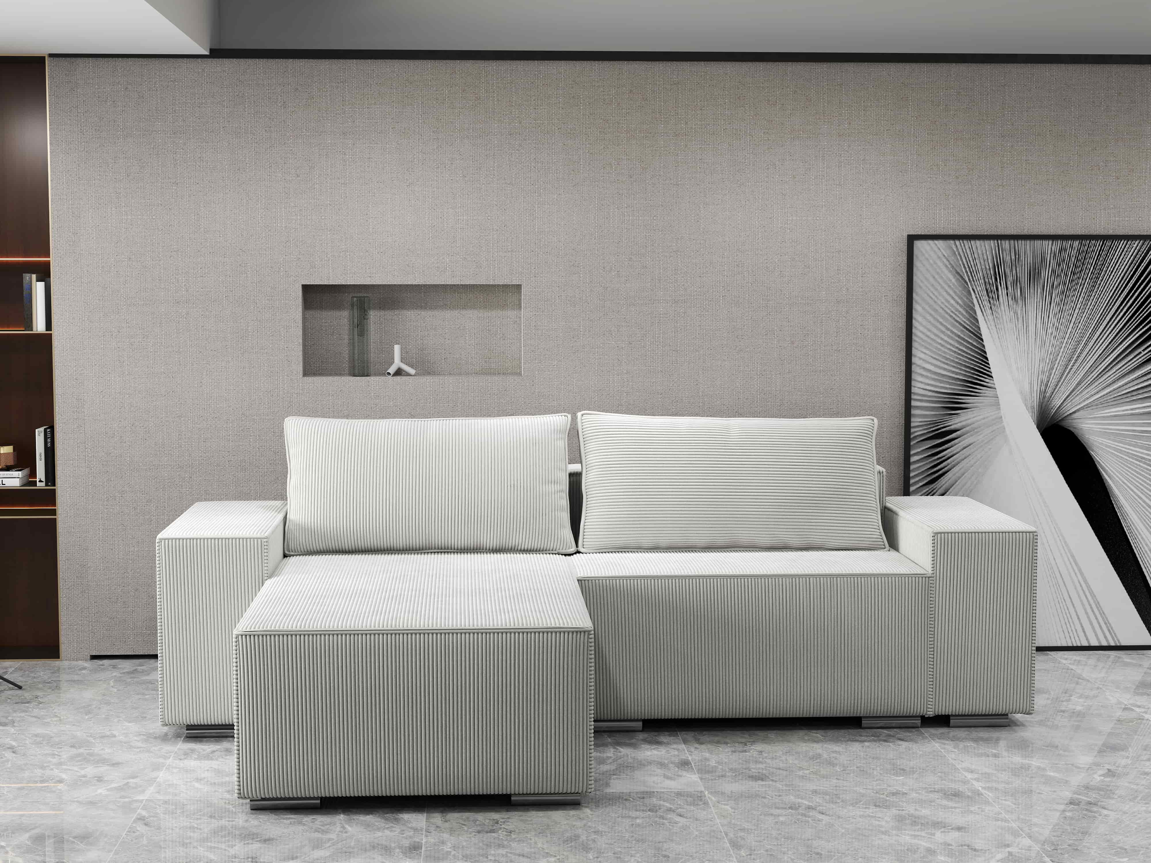 Colțar extensibil dumonde cu ladă de depozitare si sezut confortabil din spuma HR, Dream Zoom Crem 290x185 cm Fabrica