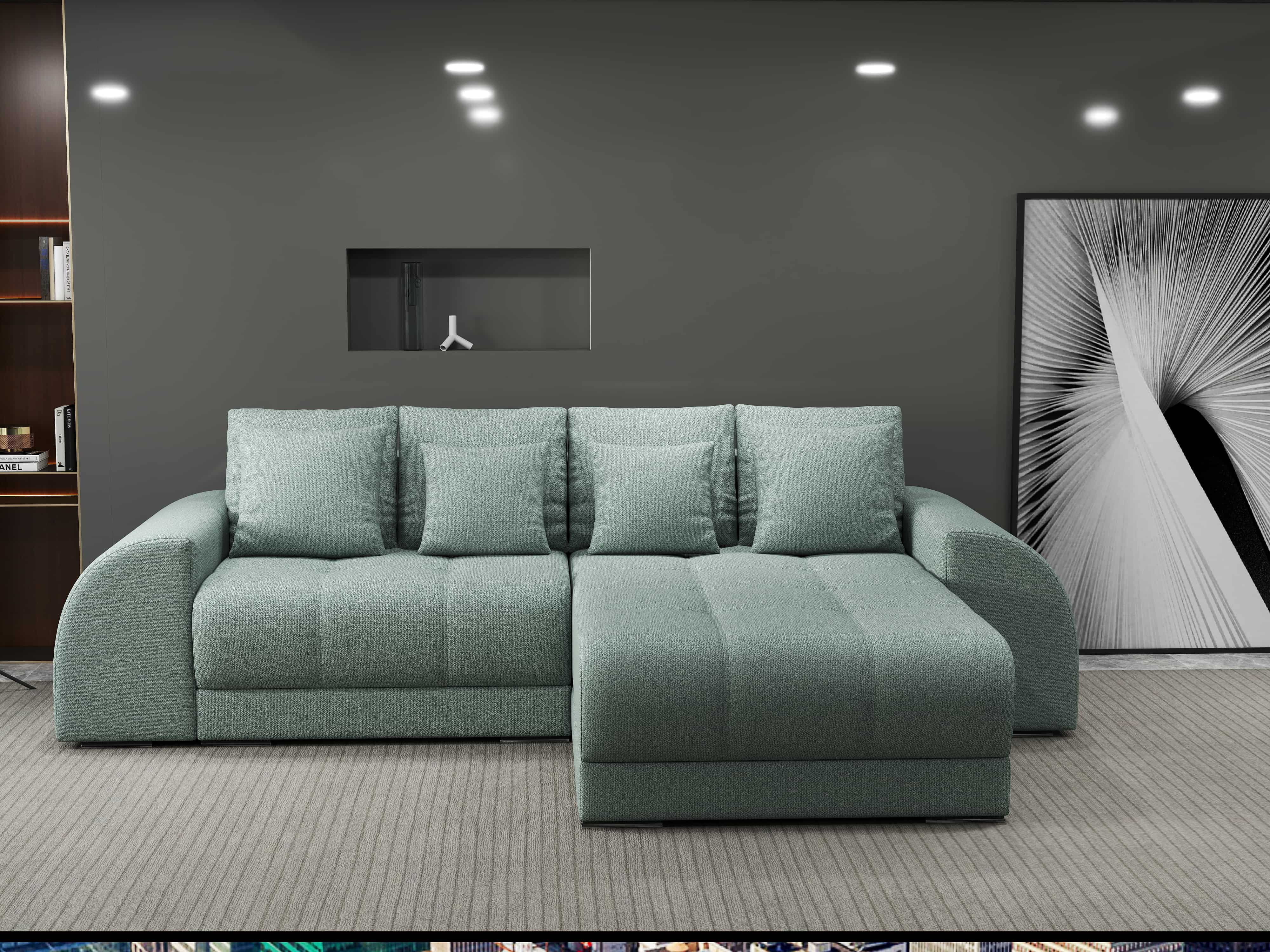 Colțar extensibil dumonde cu ladă de depozitare si sezut confortabil din spuma HR, Verona Enjoy Mint II 290x185 cm Fabrica