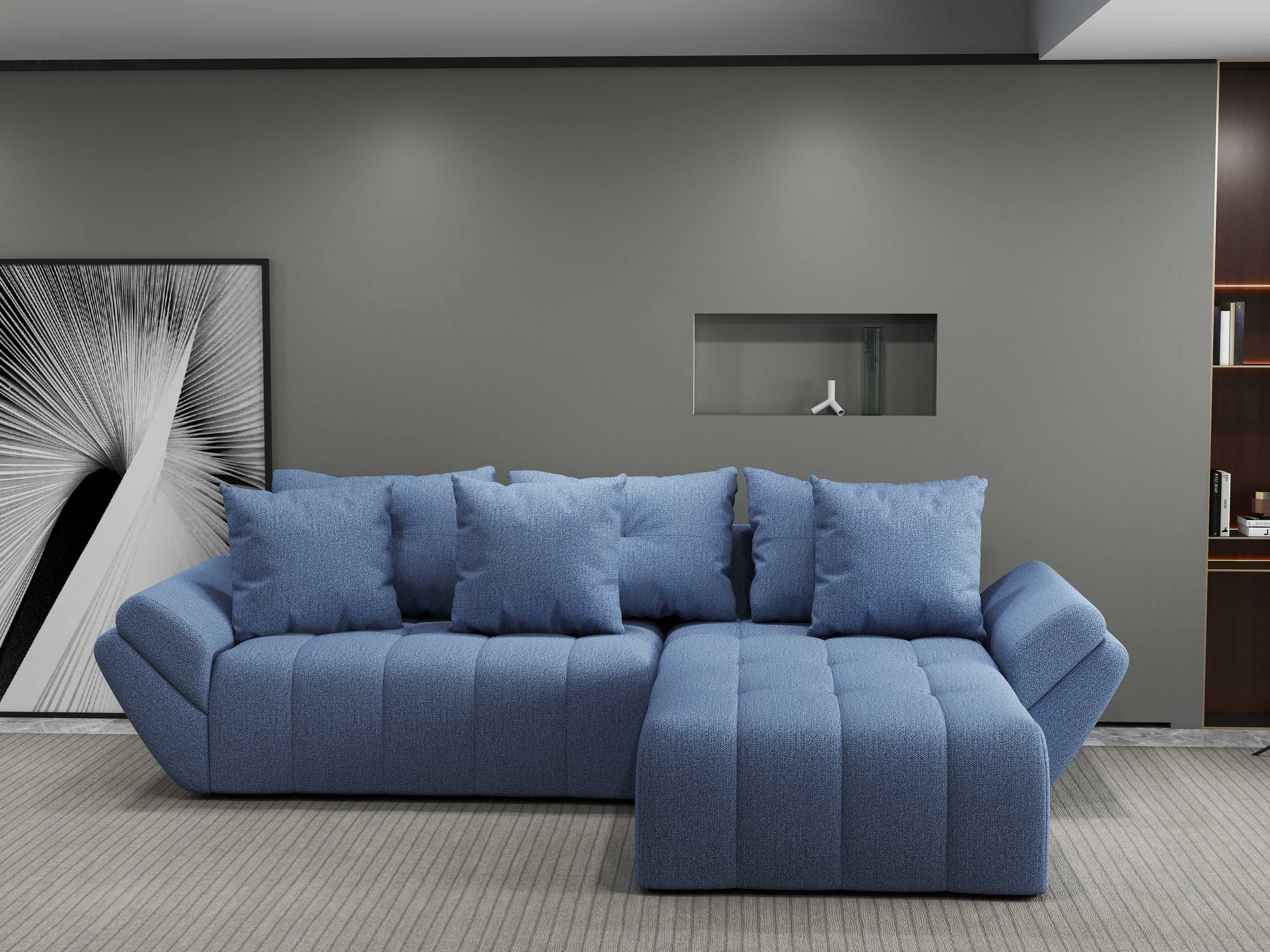 Colțar extensibil dumonde cu ladă de depozitare si sezut confortabil din spuma HR, Berlin Enjoy Albastru 280x185 cm II Fabrica