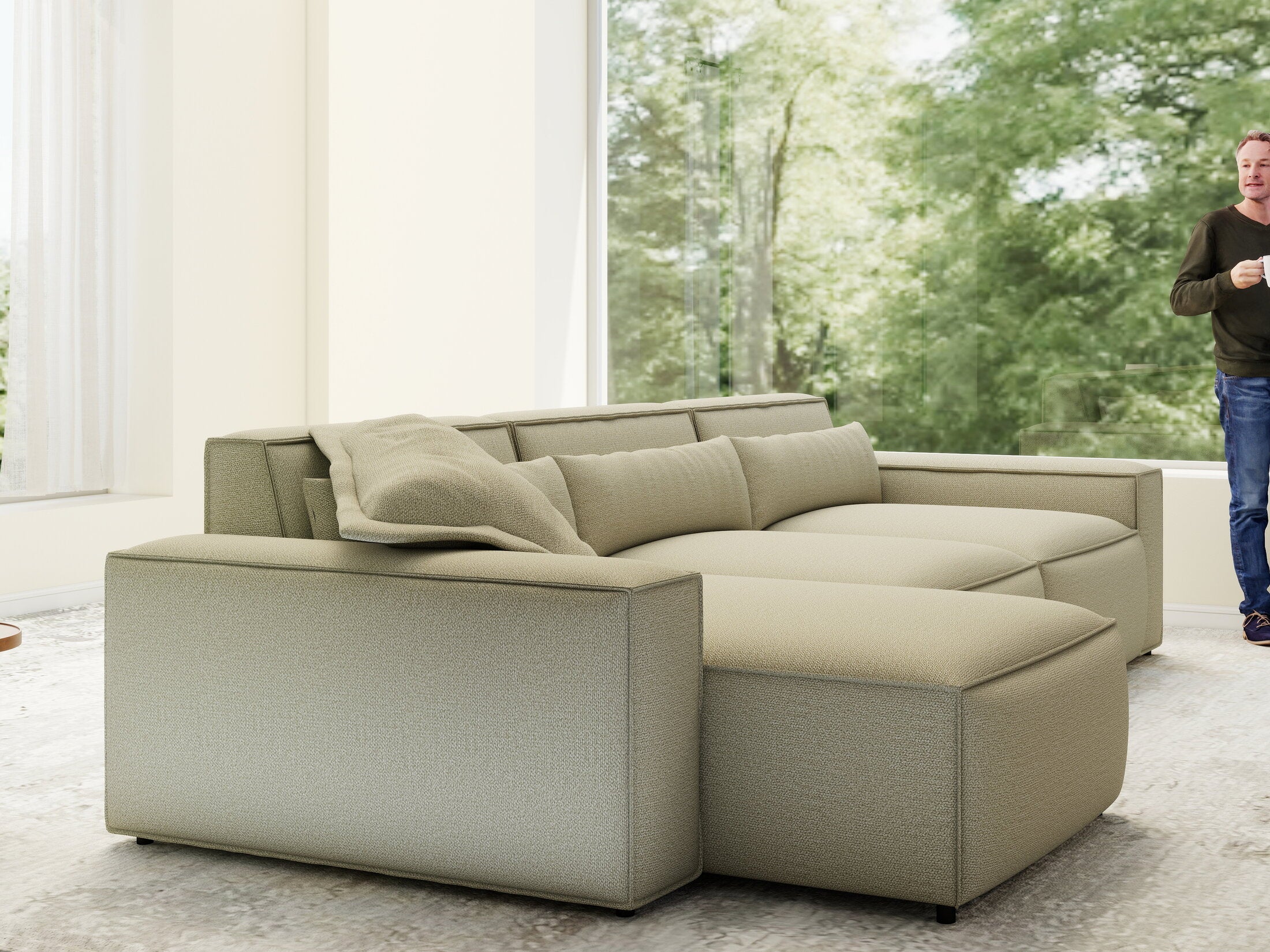 Colțar dumonde cu sezut confortabil din spuma HR, Marvelo XL Enjoy Bej 366x175 cm