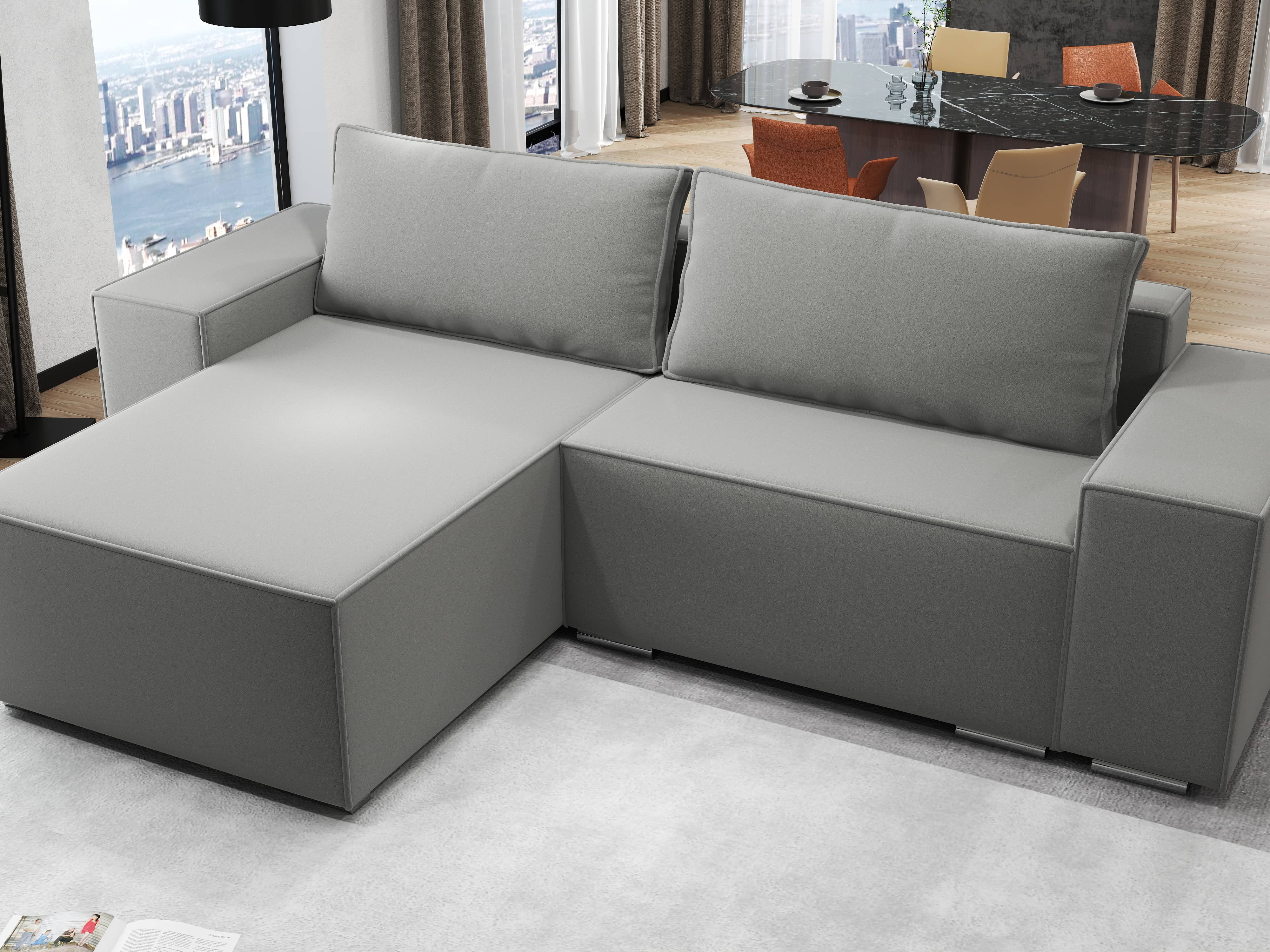 Colțar extensibil dumonde cu ladă de depozitare si sezut confortabil din spuma HR, Dream Royal Gri 290x185 cm Fabrica