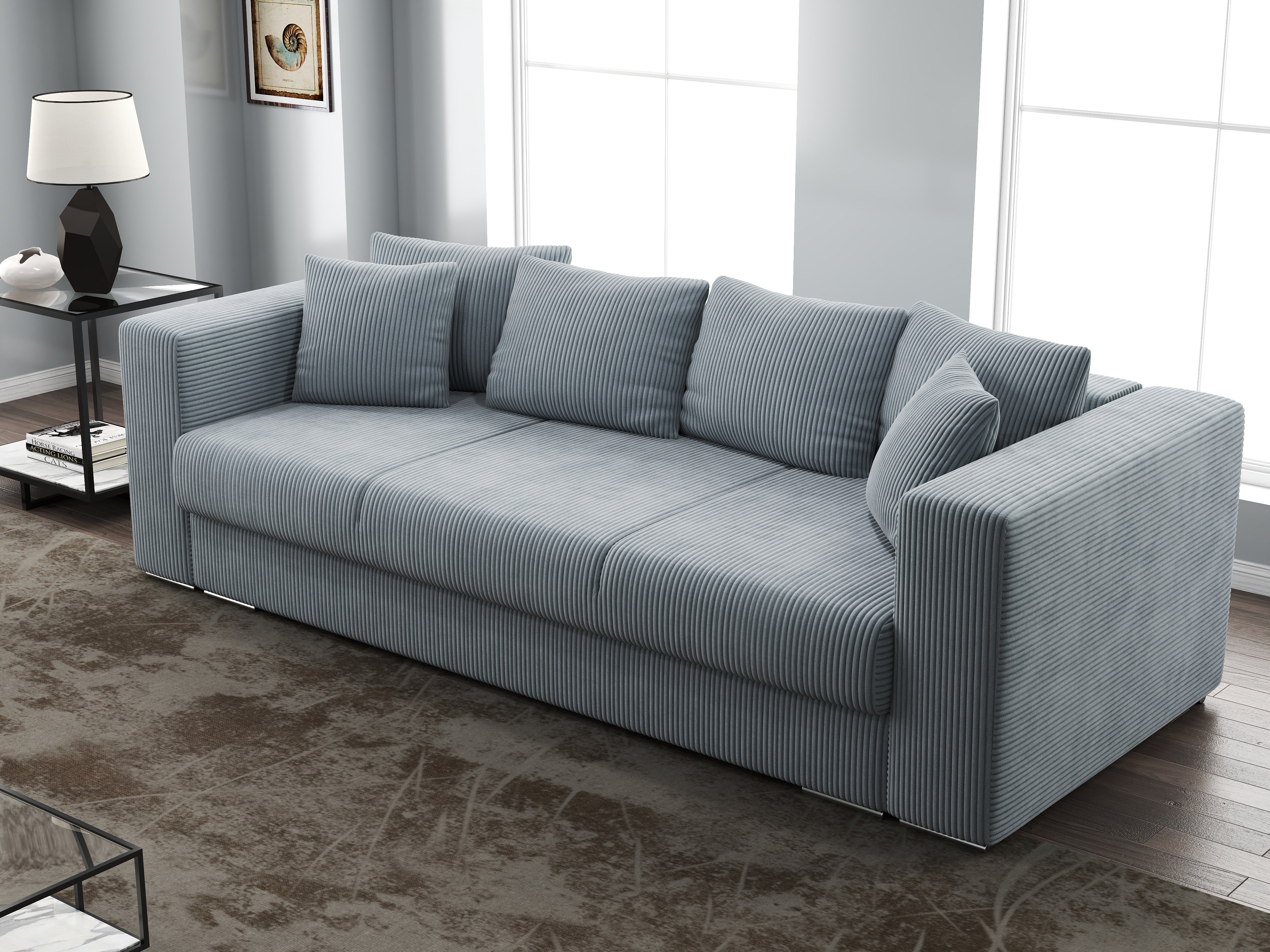 Canapea extensibilă dumonde cu ladă de depozitare si sezut confortabil din spuma HR, Gloria Zoom Grey II 240x100 cm Fabrica