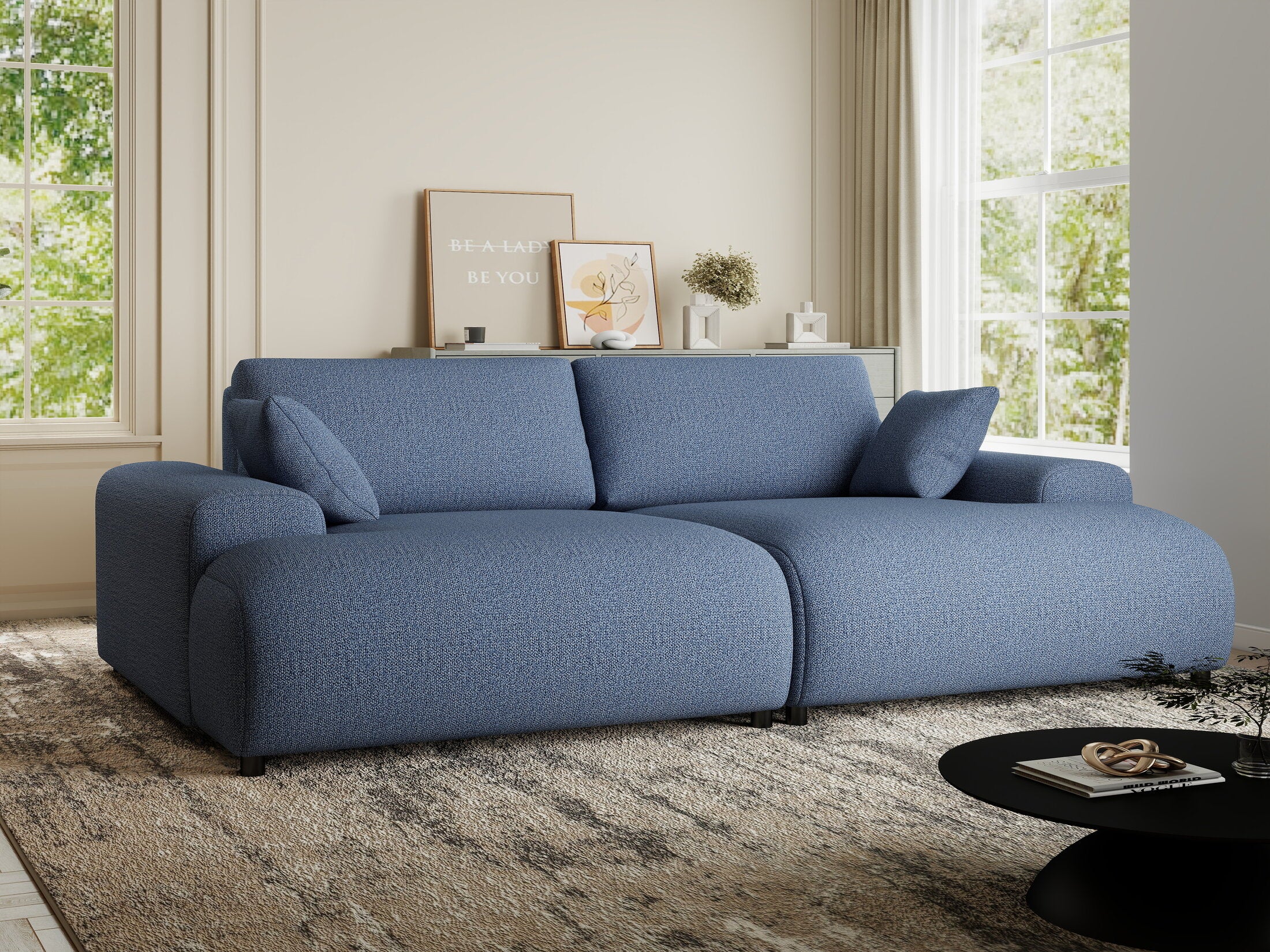 Canapea dumonde cu sezut confortabil din spuma HR, Hudson Enjoy Albastru 237x144 cm