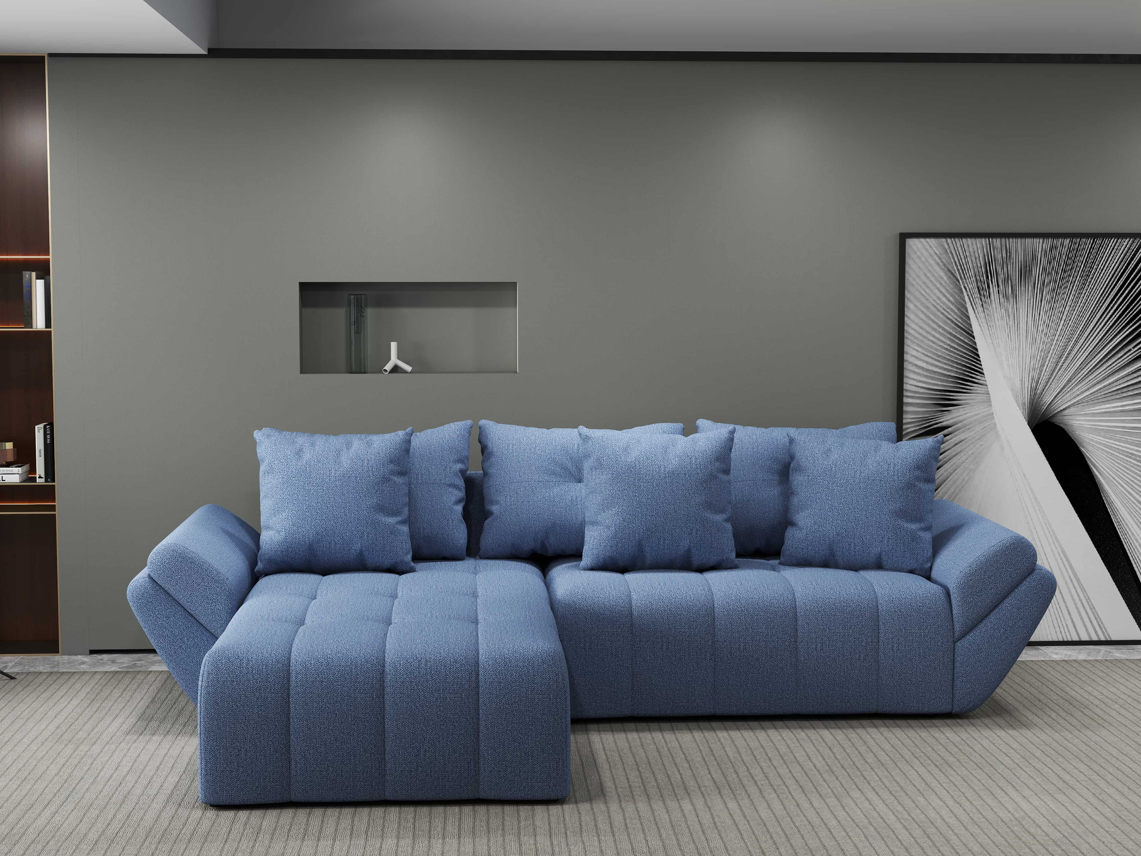 Colțar extensibil dumonde cu ladă de depozitare si sezut confortabil din spuma HR, Berlin Enjoy Albastru 280x185 cm Fabrica