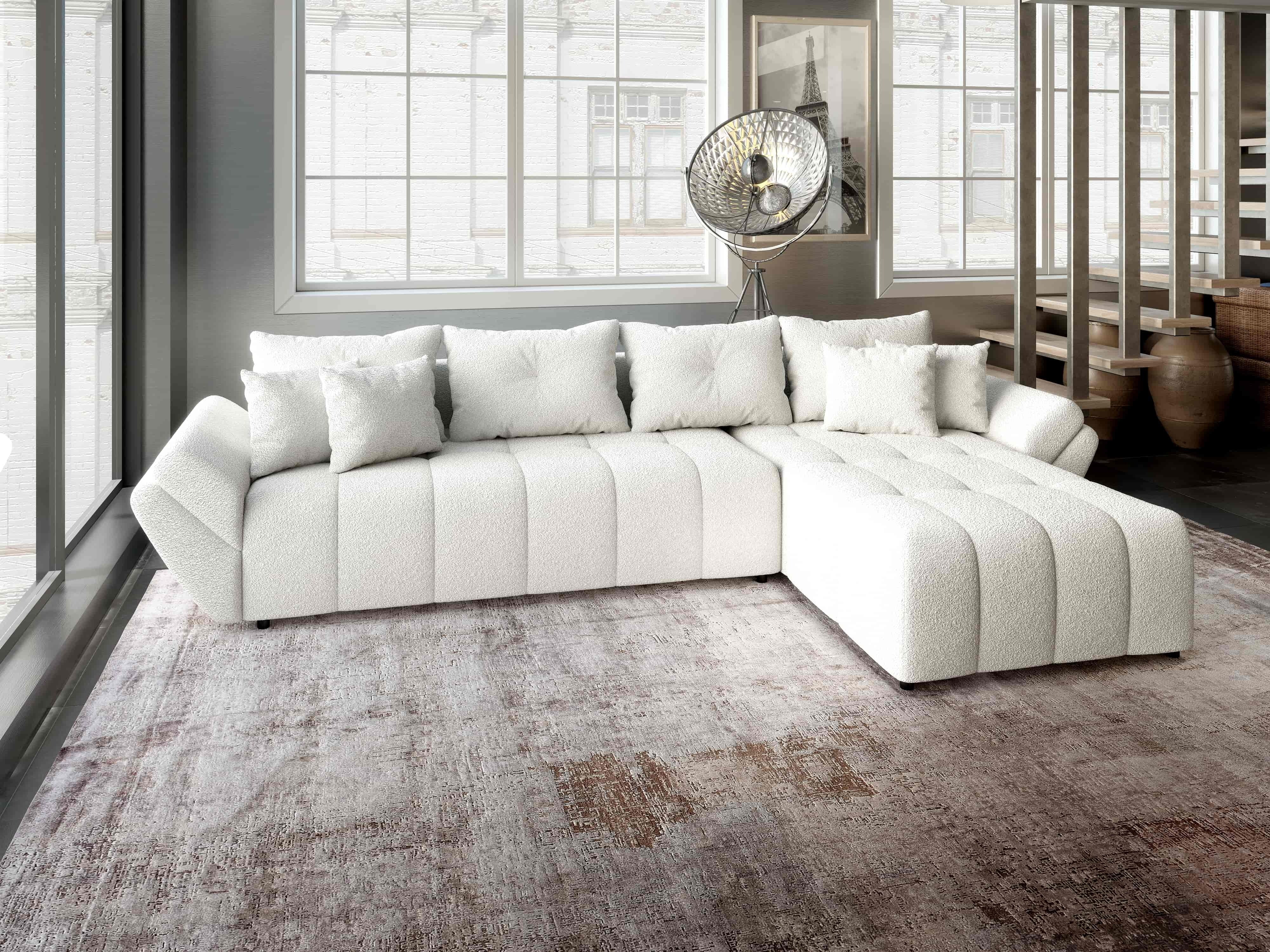Colțar extensibil dumonde cu ladă de depozitare si sezut confortabil din spuma HR, Berlin XL Euphoria Ivory 350x185 cm II Fabrica