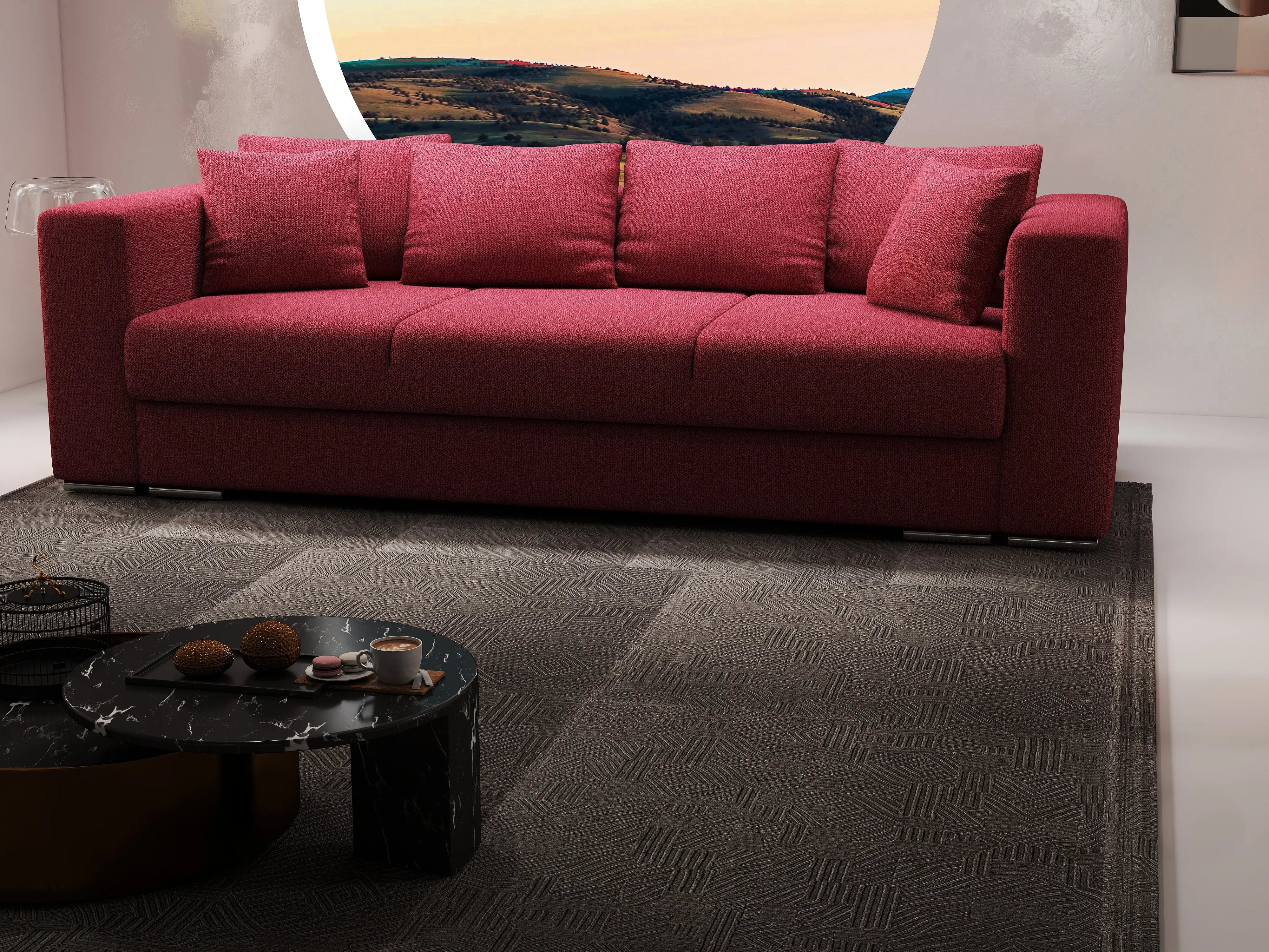 Canapea extensibilă dumonde cu ladă de depozitare si sezut confortabil din spuma HR, Gloria Bordoux 240x100 cm Fabrica