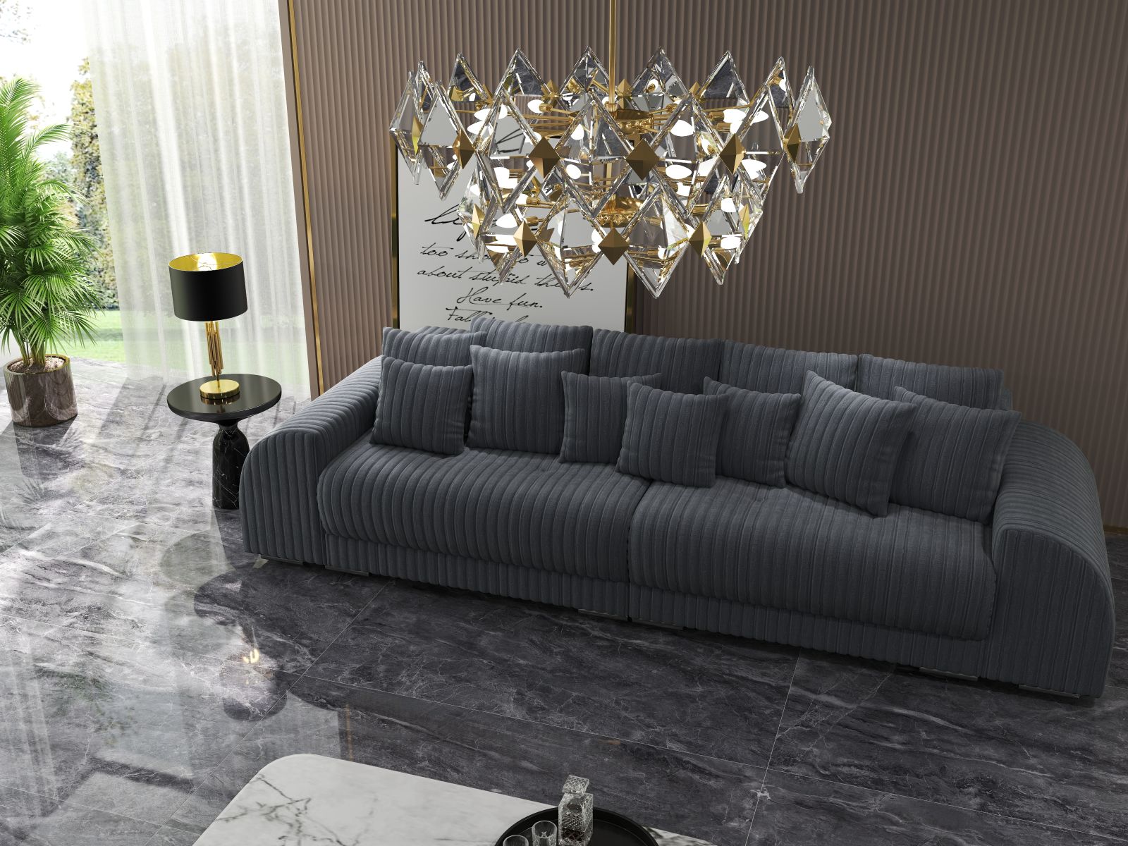 Canapea extensibilă dumonde cu 2 lăzi de depozitare si sezut confortabil din spuma HR, Verona Ambience Grey 310x100 cm Fabrica