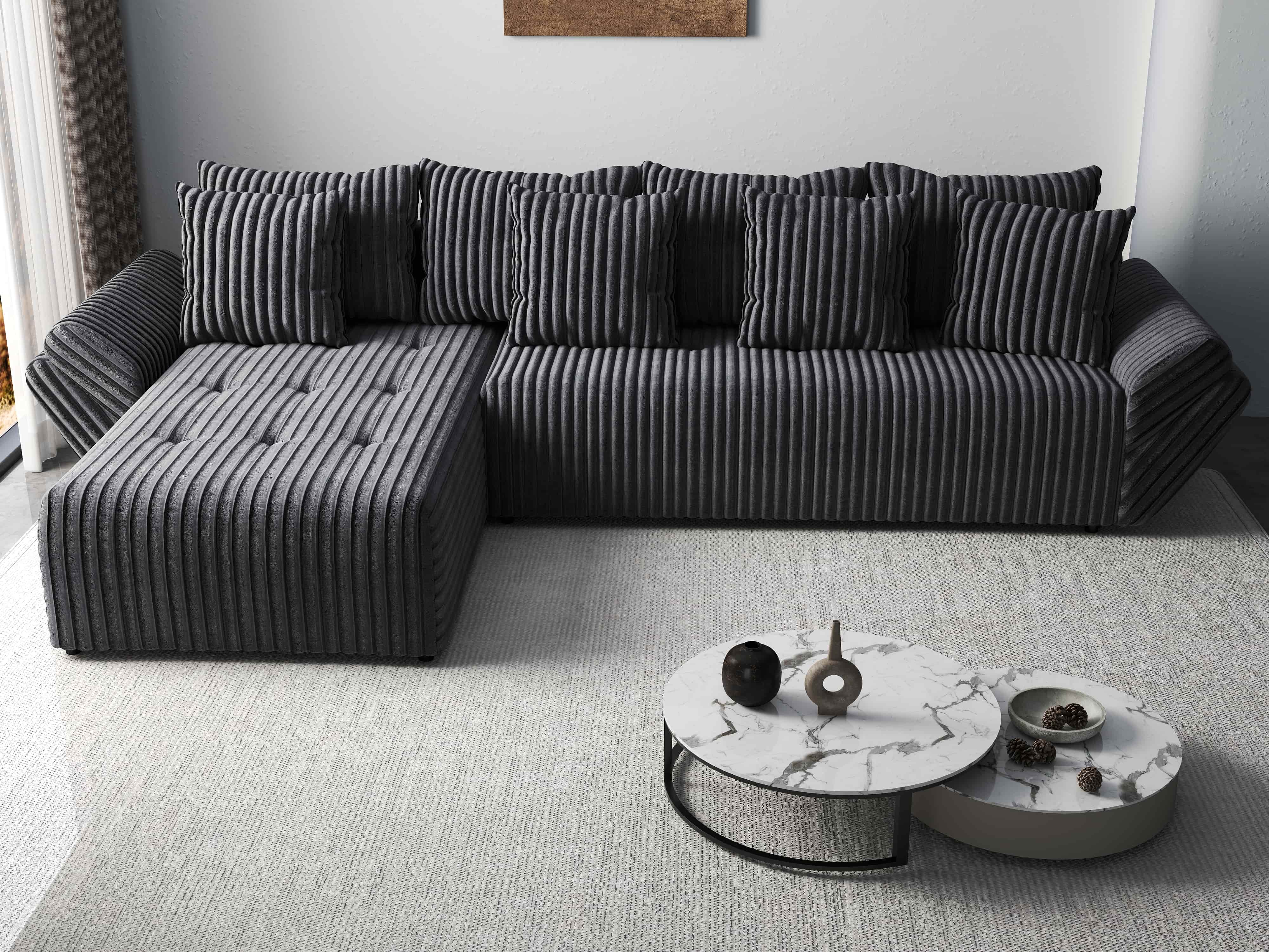 Colțar extensibil dumonde cu ladă de depozitare si sezut confortabil din spuma HR, Berlin XL Ambience Grey 350x185 cm Fabrica