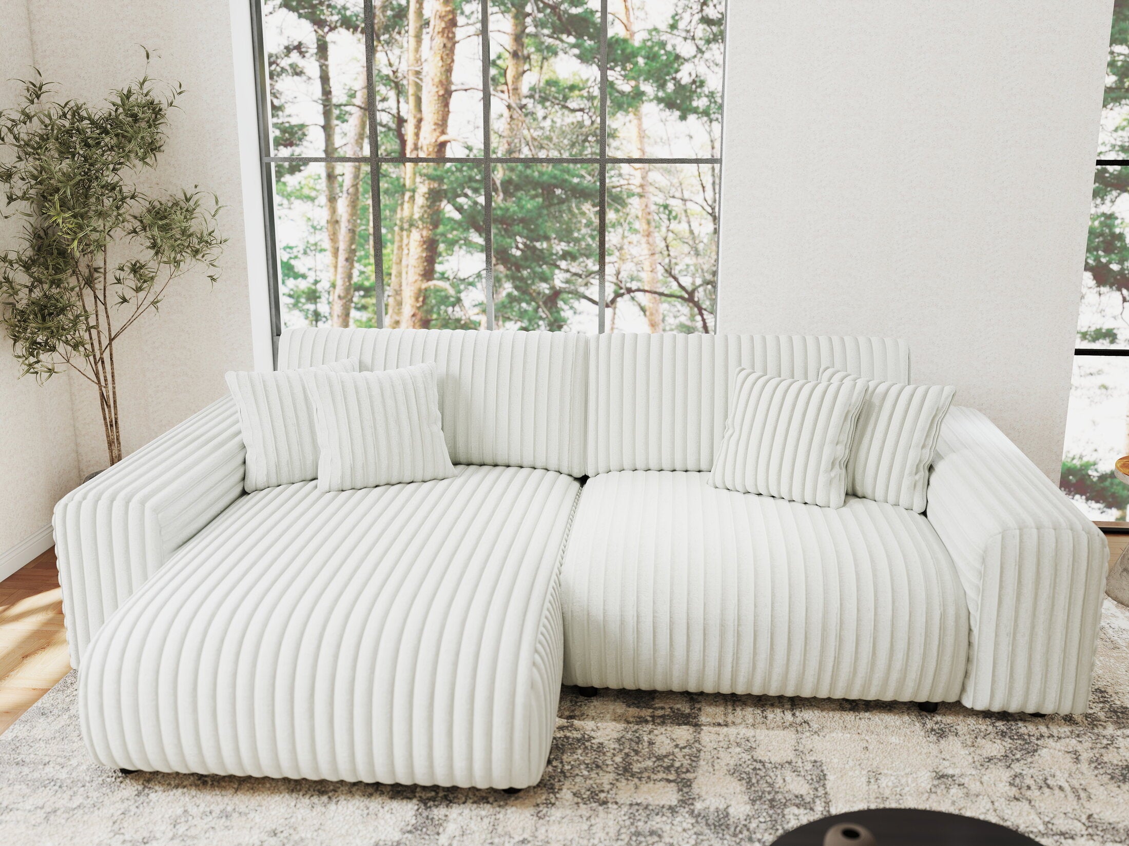 Colțar extensibil dumonde cu ladă de depozitare si sezut confortabil din spuma HR, Sarina Ambience Alb 255x168 cm