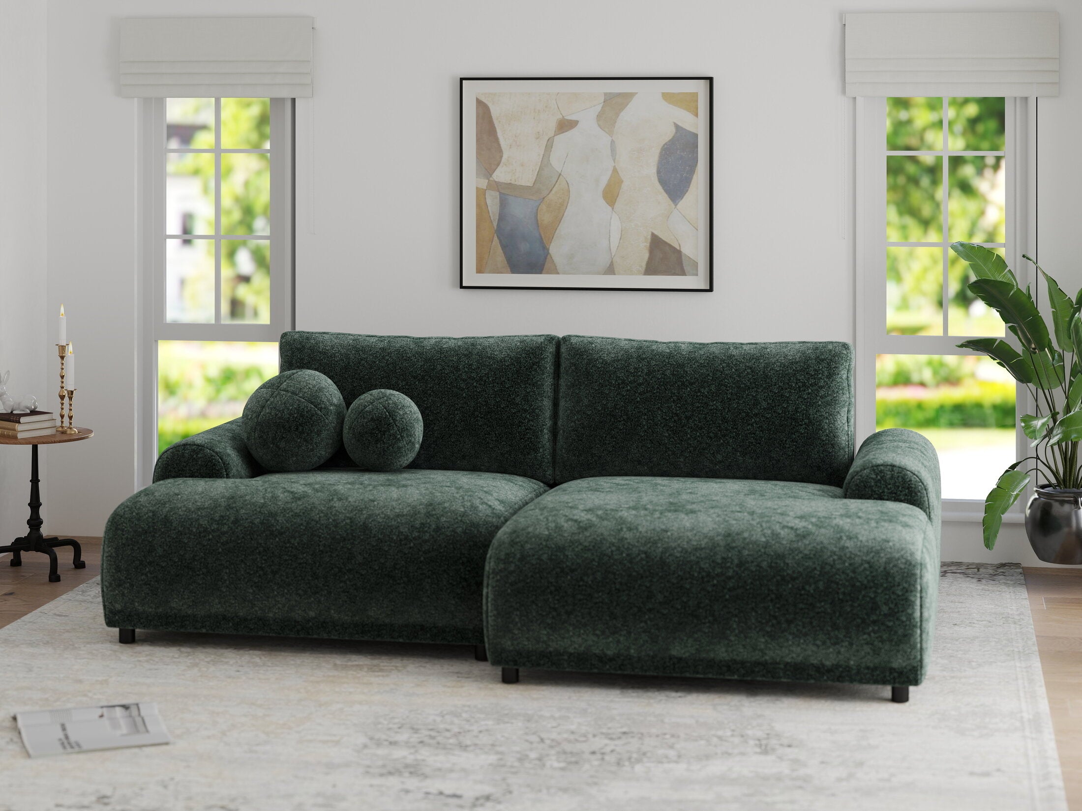 Colțar extensibil dumonde cu ladă de depozitare și șezut confortabil din spumă HR, Carlo Euphoria Verde 240x145 cm II