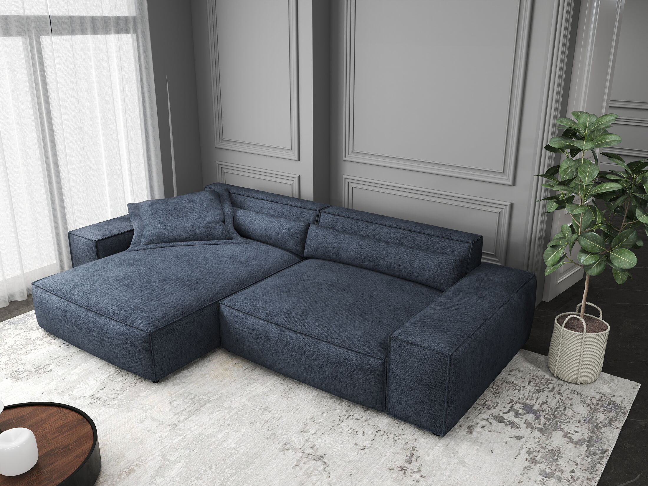 Colțar dumonde cu șezut confortabil din spumă HR, Marvelo Enjoy Antracit 264x175 cm