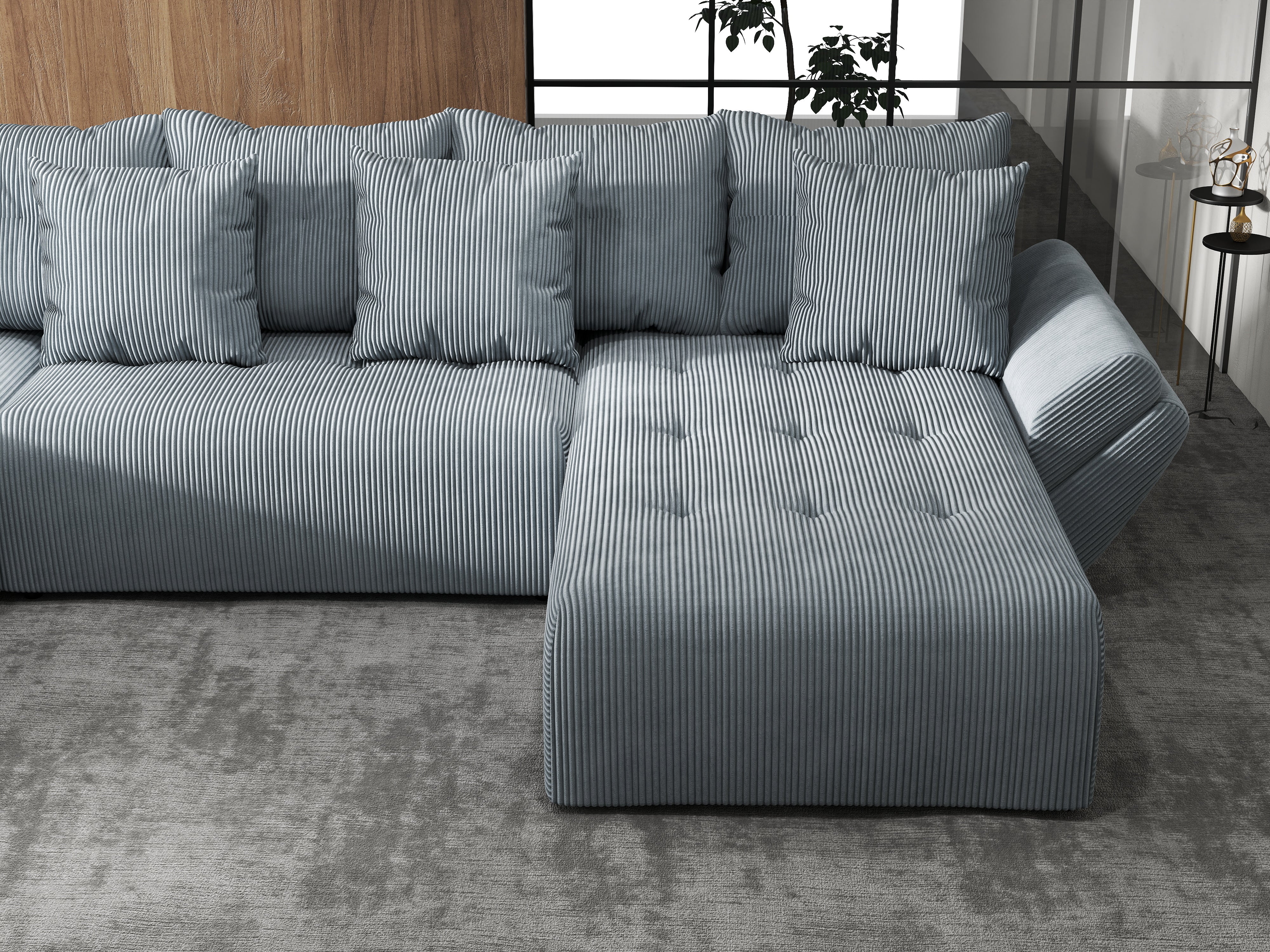 Colțar extensibil dumonde cu ladă de depozitare si sezut confortabil din spuma HR, Berlin U Zoom GREY 380x180 cm Fabrica