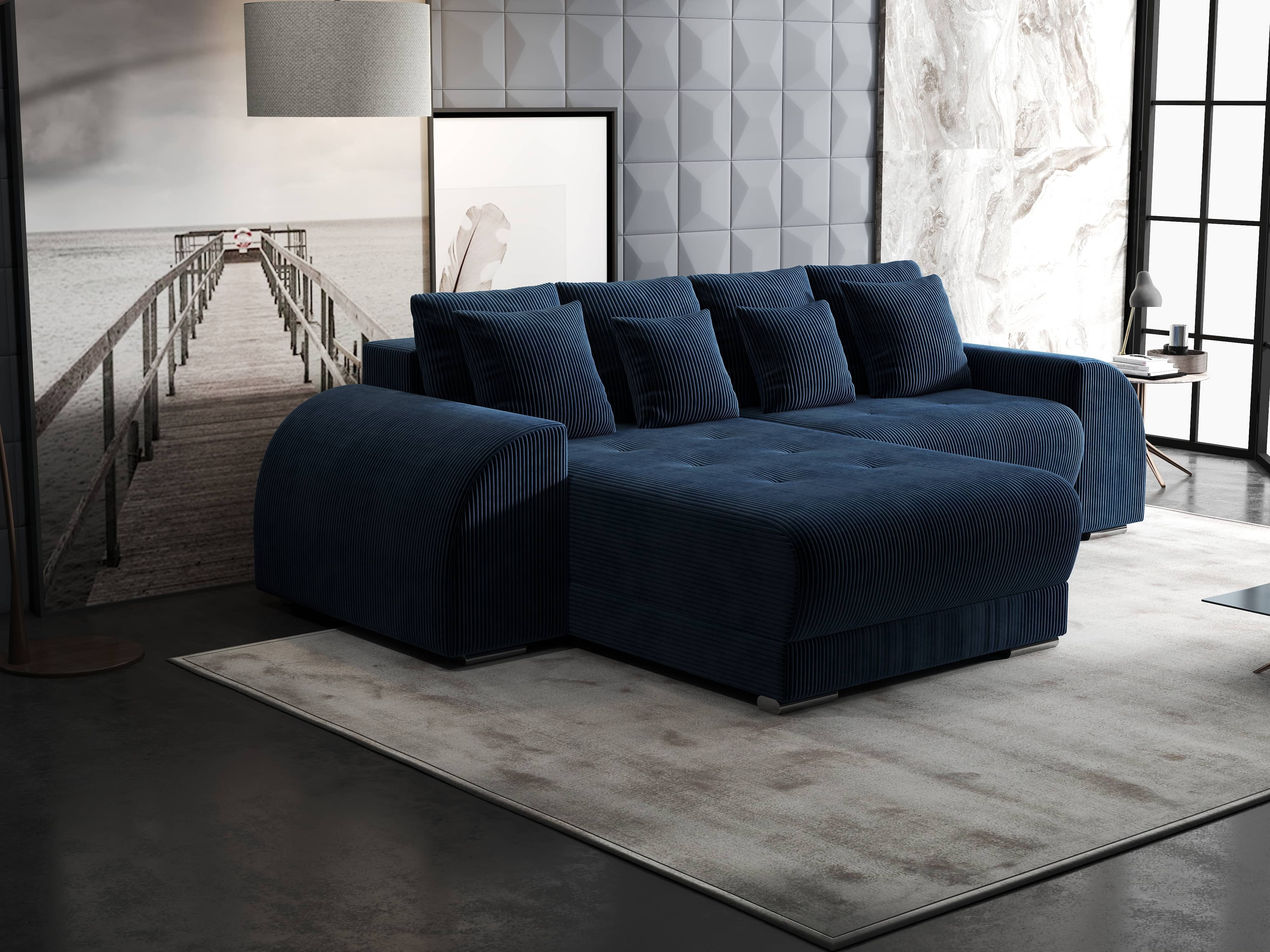 Colțar extensibil dumonde cu ladă de depozitare si sezut confortabil din spuma HR, Verona Zoom Albastru 290x185 cm Fabrica