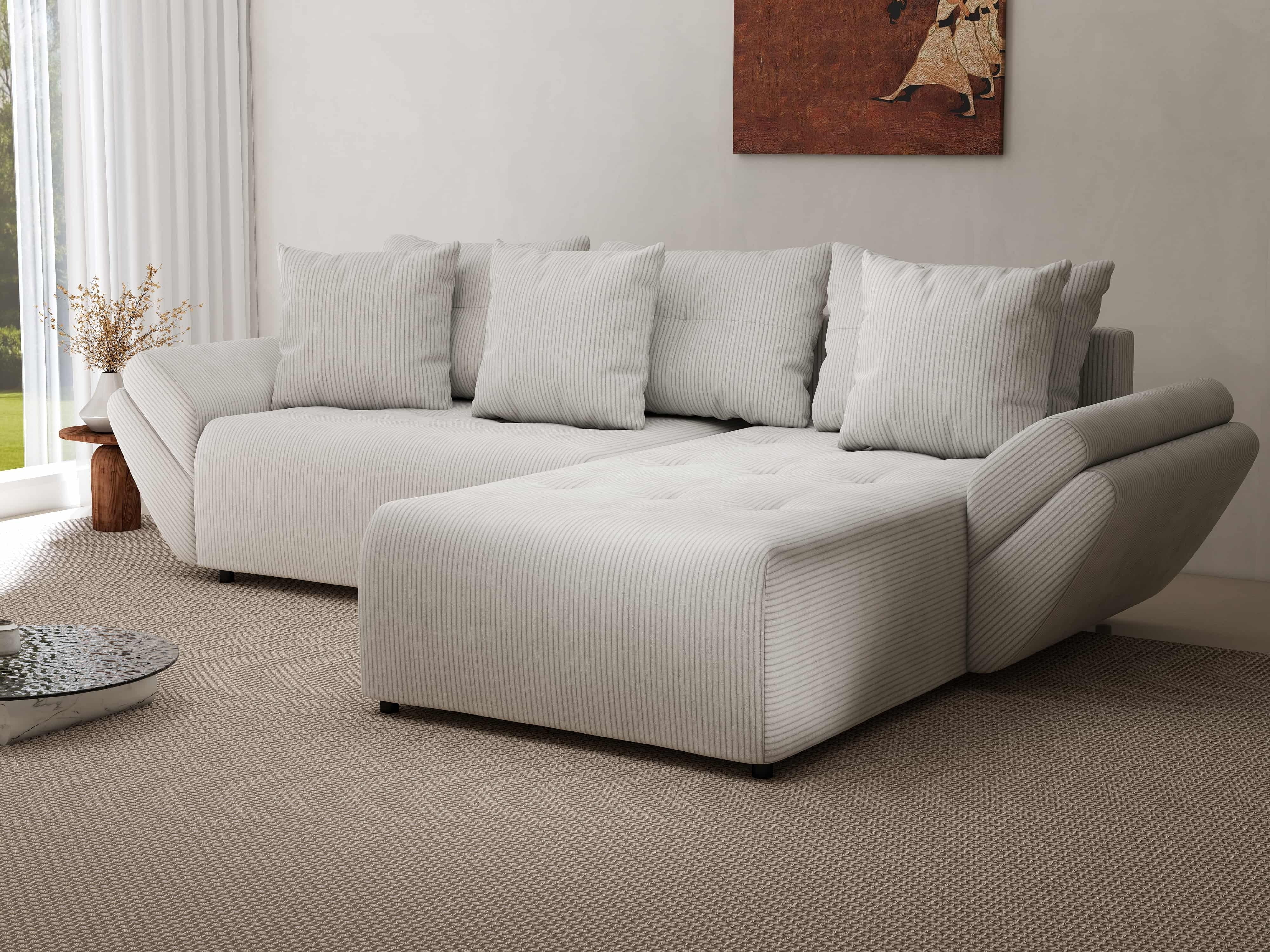 Colțar extensibil dumonde cu ladă de depozitare si sezut confortabil din spuma HR, Berlin Zoom Pearl 280x185 cm II Fabrica