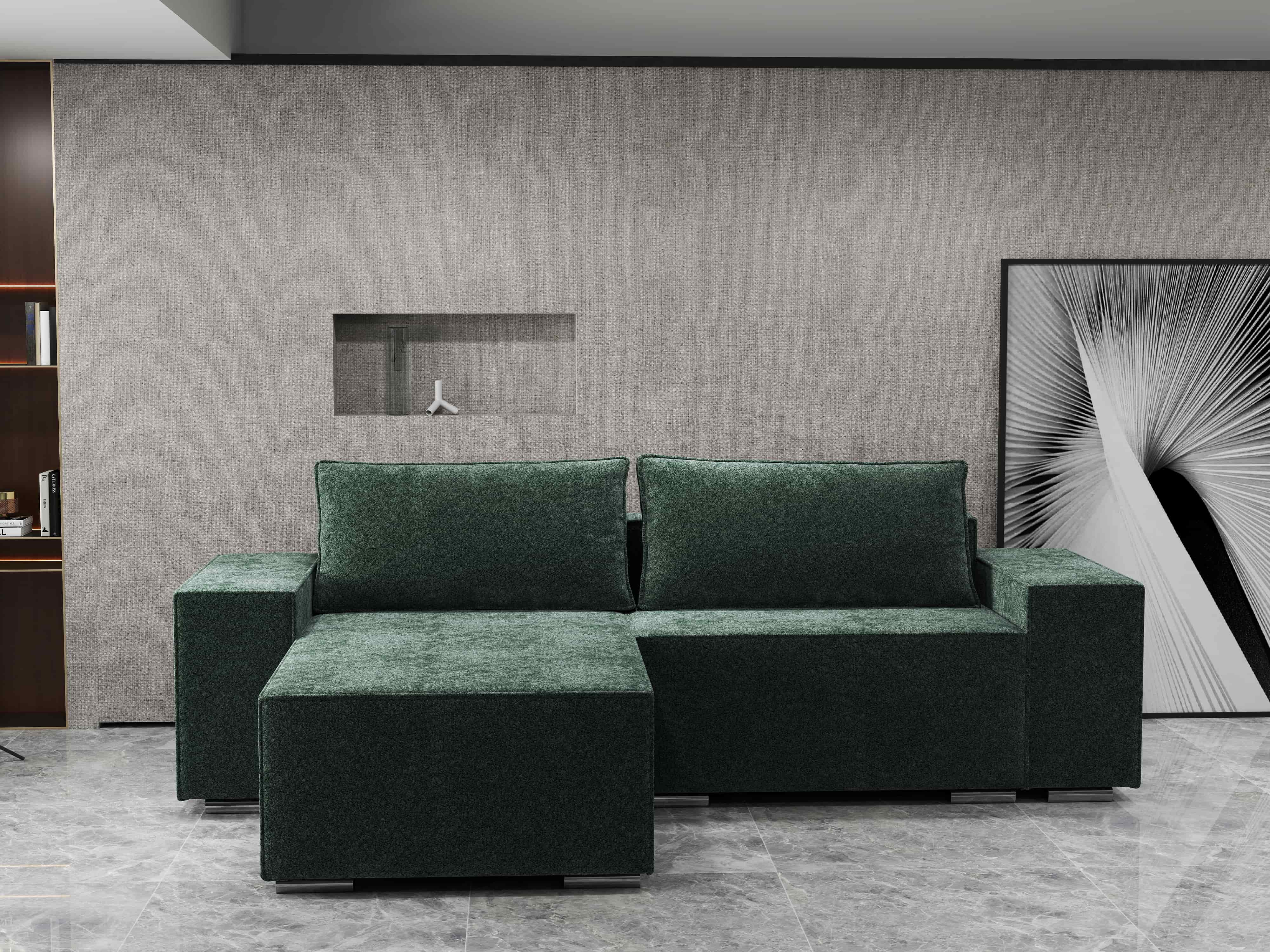 Colțar extensibil dumonde cu ladă de depozitare si sezut confortabil din spuma HR, Dream Euphoria Verde 290x185 cm Fabrica