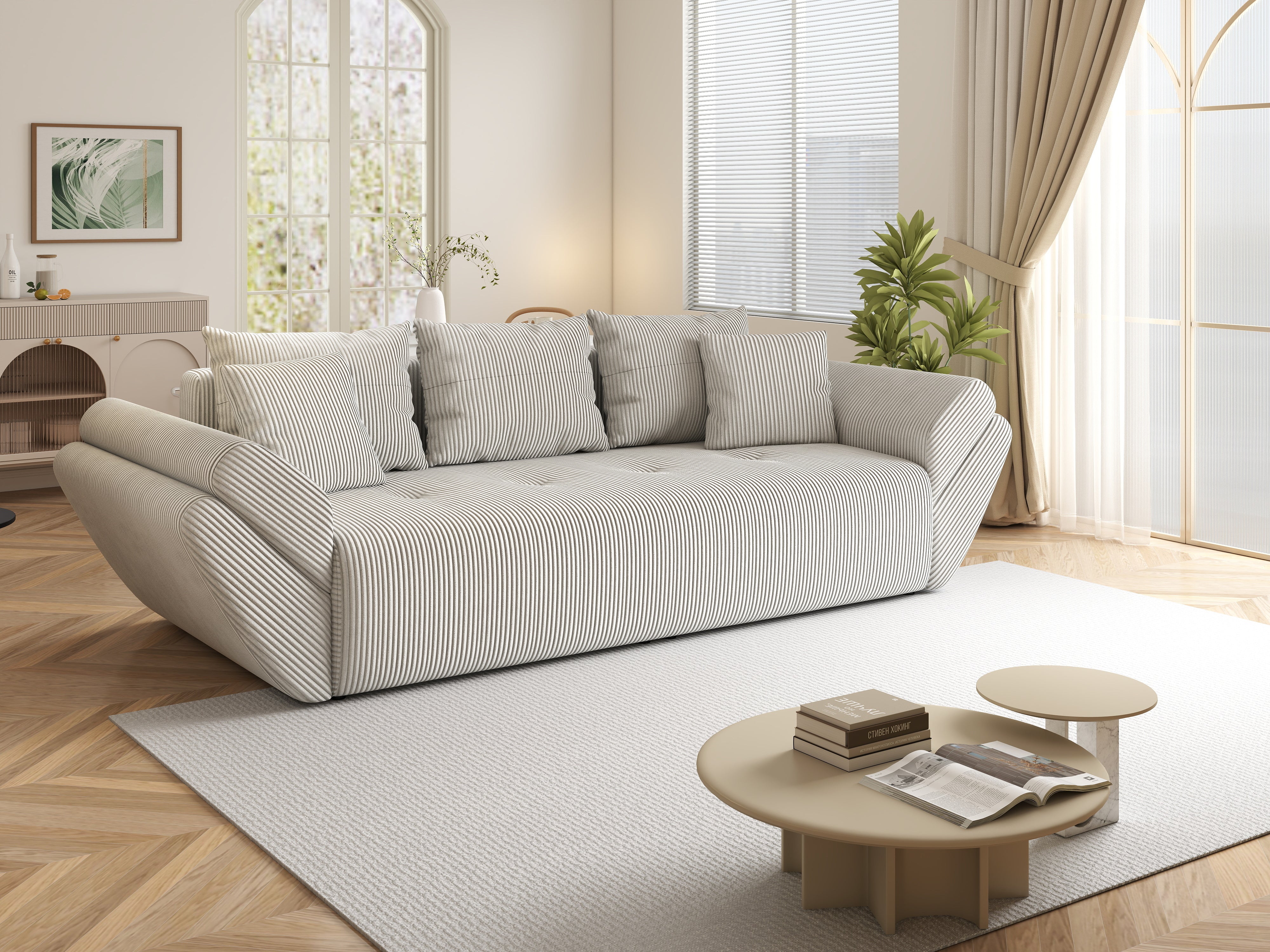 Canapea extensibilă dumonde cu ladă de depozitare si sezut confortabil din spuma HR, Berlin Zoom Crem 250x100 cm Fabrica