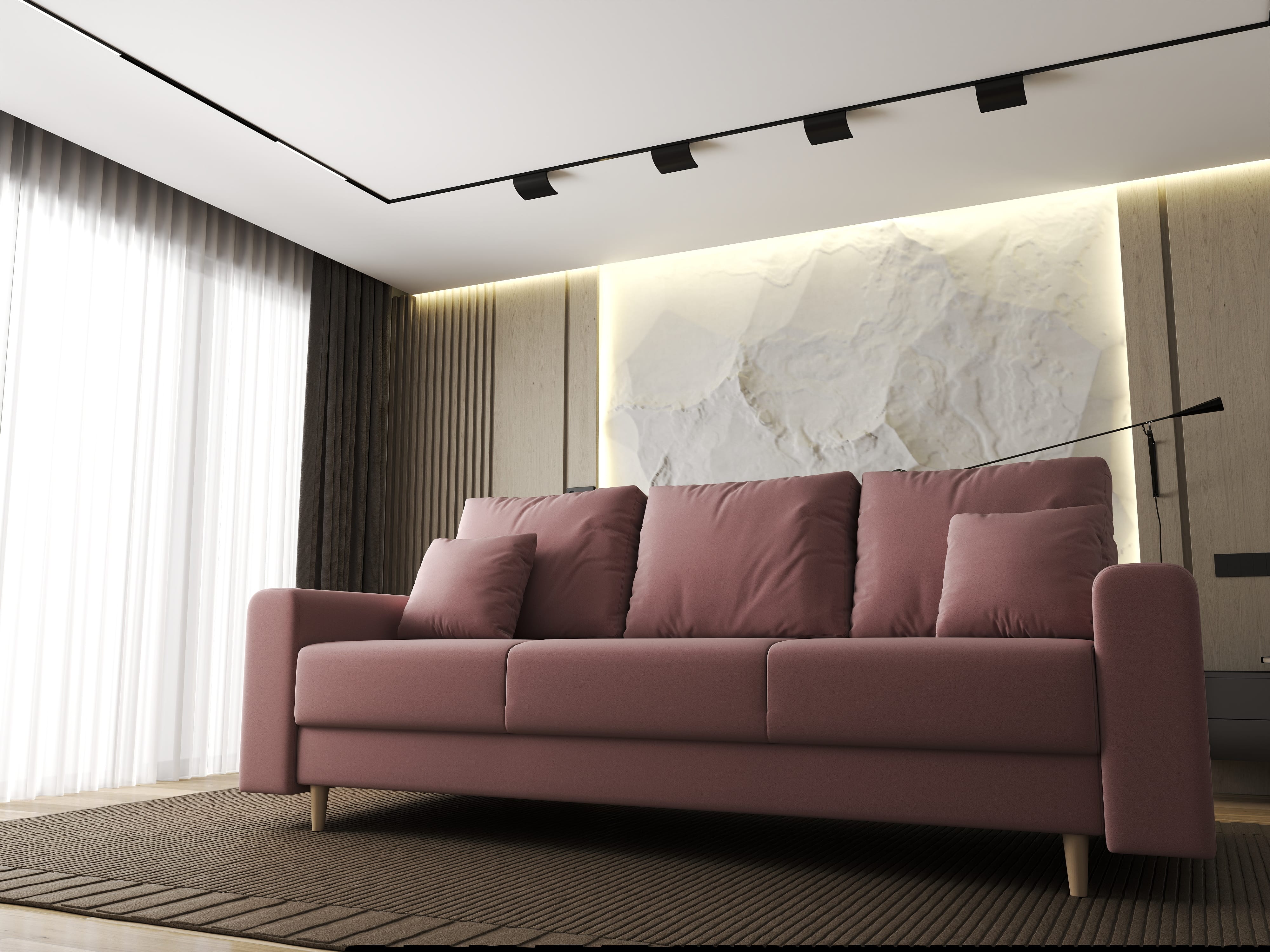 Canapea extensibilă dumonde cu ladă de depozitare si sezut confortabil din spuma HR, Kronos Royal Roz 210x100 cm fabrica