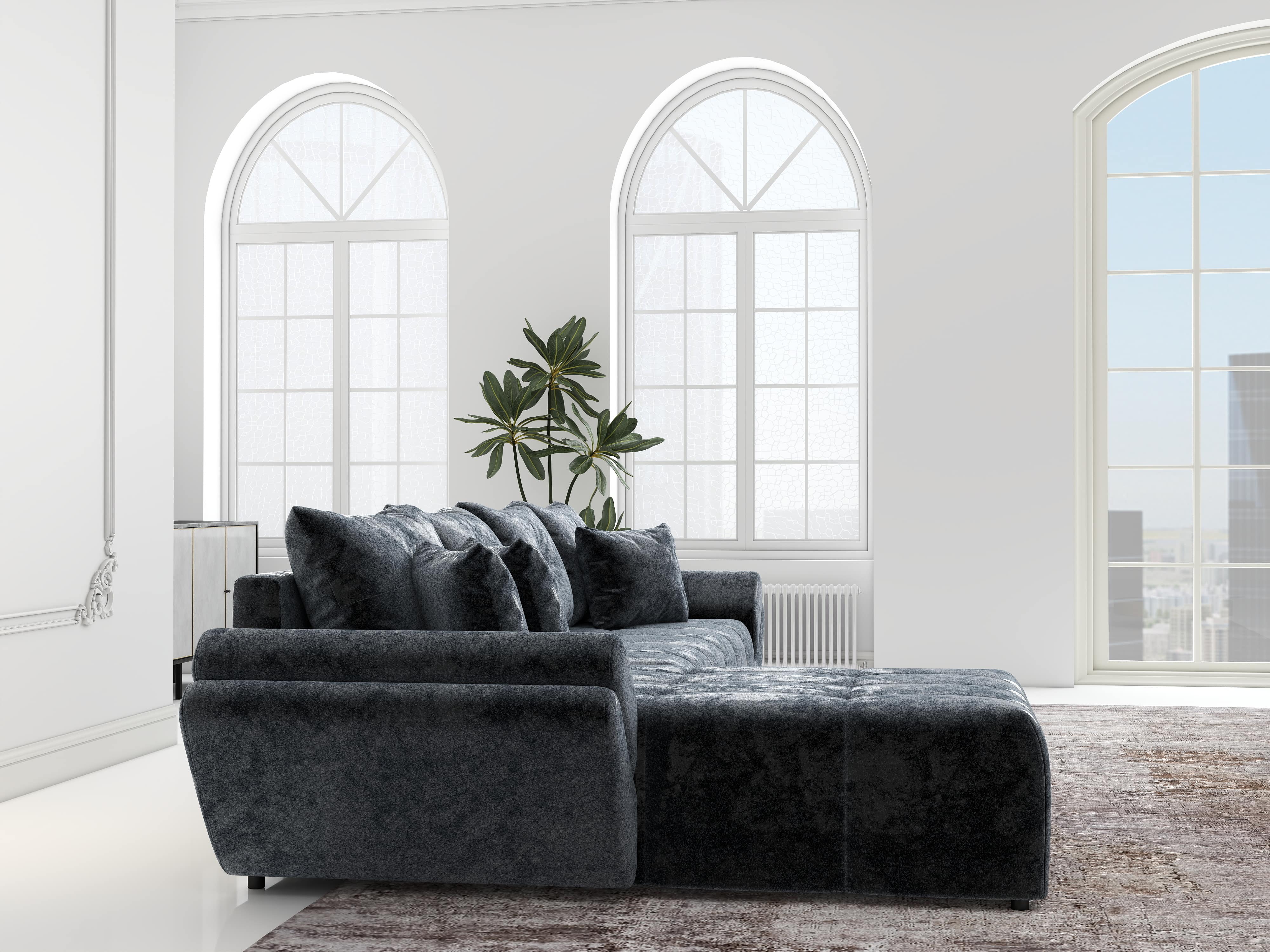 Colțar extensibil dumonde cu ladă de depozitare si sezut confortabil din spuma HR, Berlin XL Euphoria Graphite 350x185 cm Fabrica