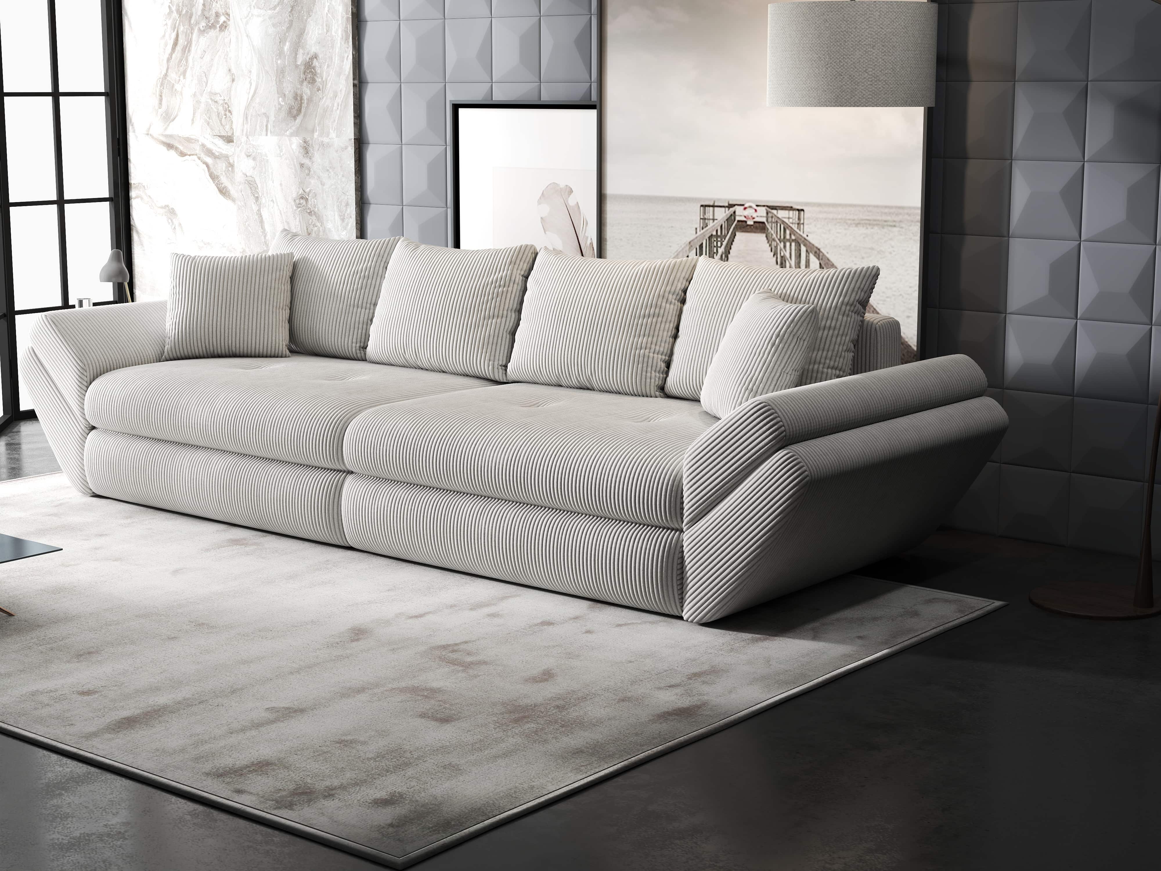 Canapea extensibilă dumonde cu ladă de depozitare si sezut confortabil din spuma HR, Loana Zoom Cream 300x100 cm Fabrica