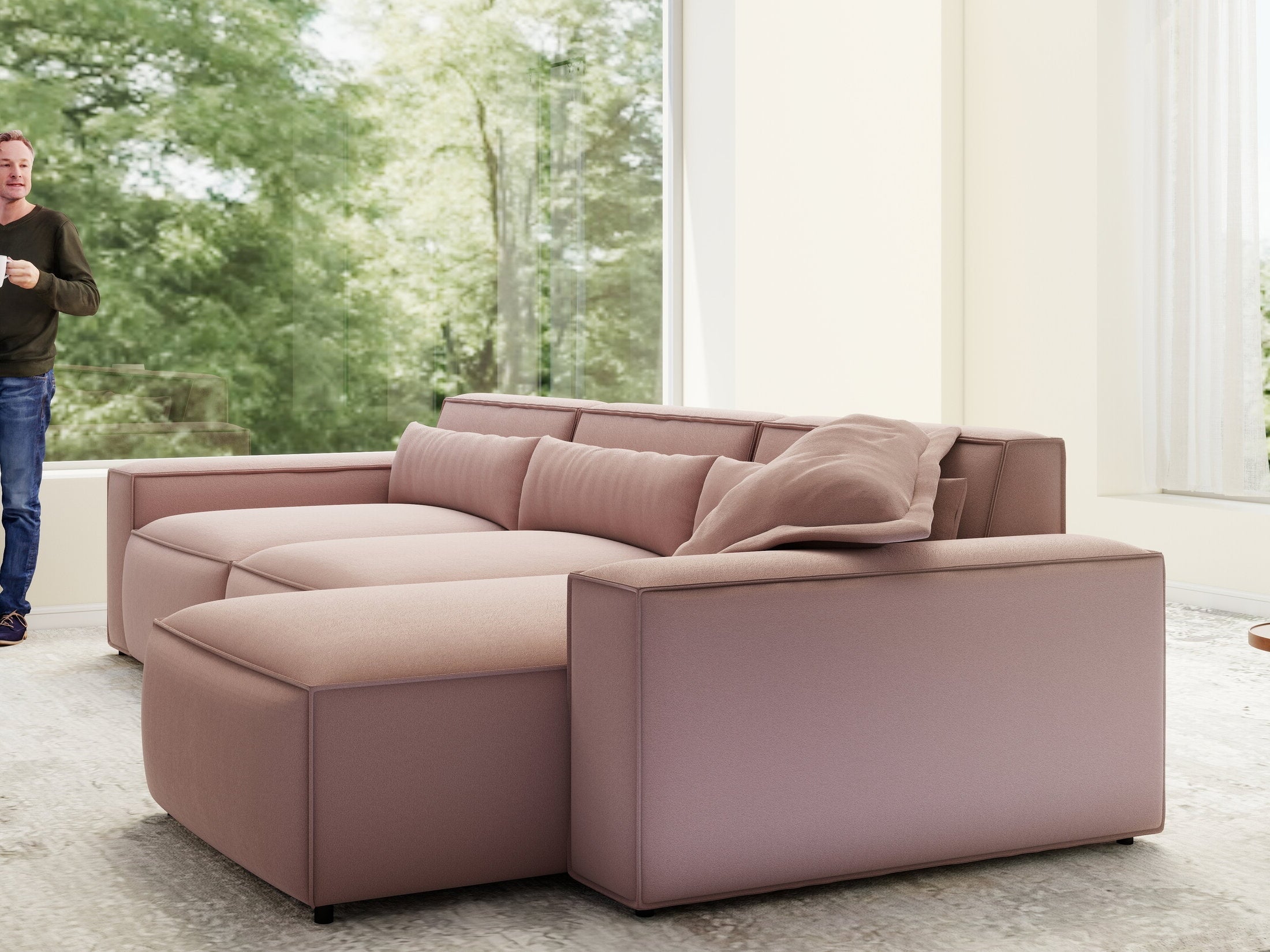 Colțar dumonde cu sezut confortabil din spuma HR, Marvelo XL Royal Roz 366x175 cm II