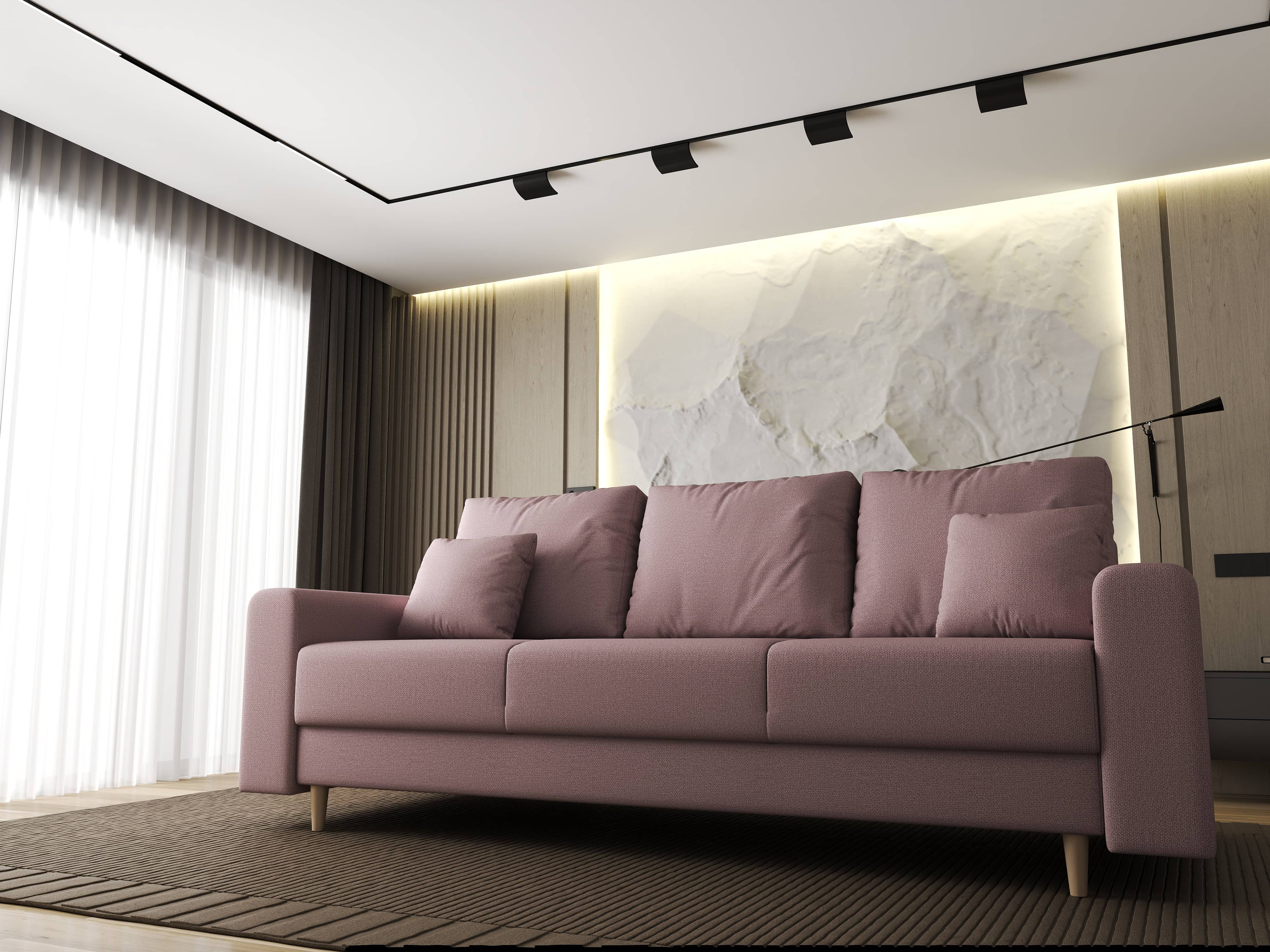Canapea extensibilă dumonde cu ladă de depozitare si sezut confortabil din spuma HR, Kronos Enjoy Flamingo 210x100 cm fabrica