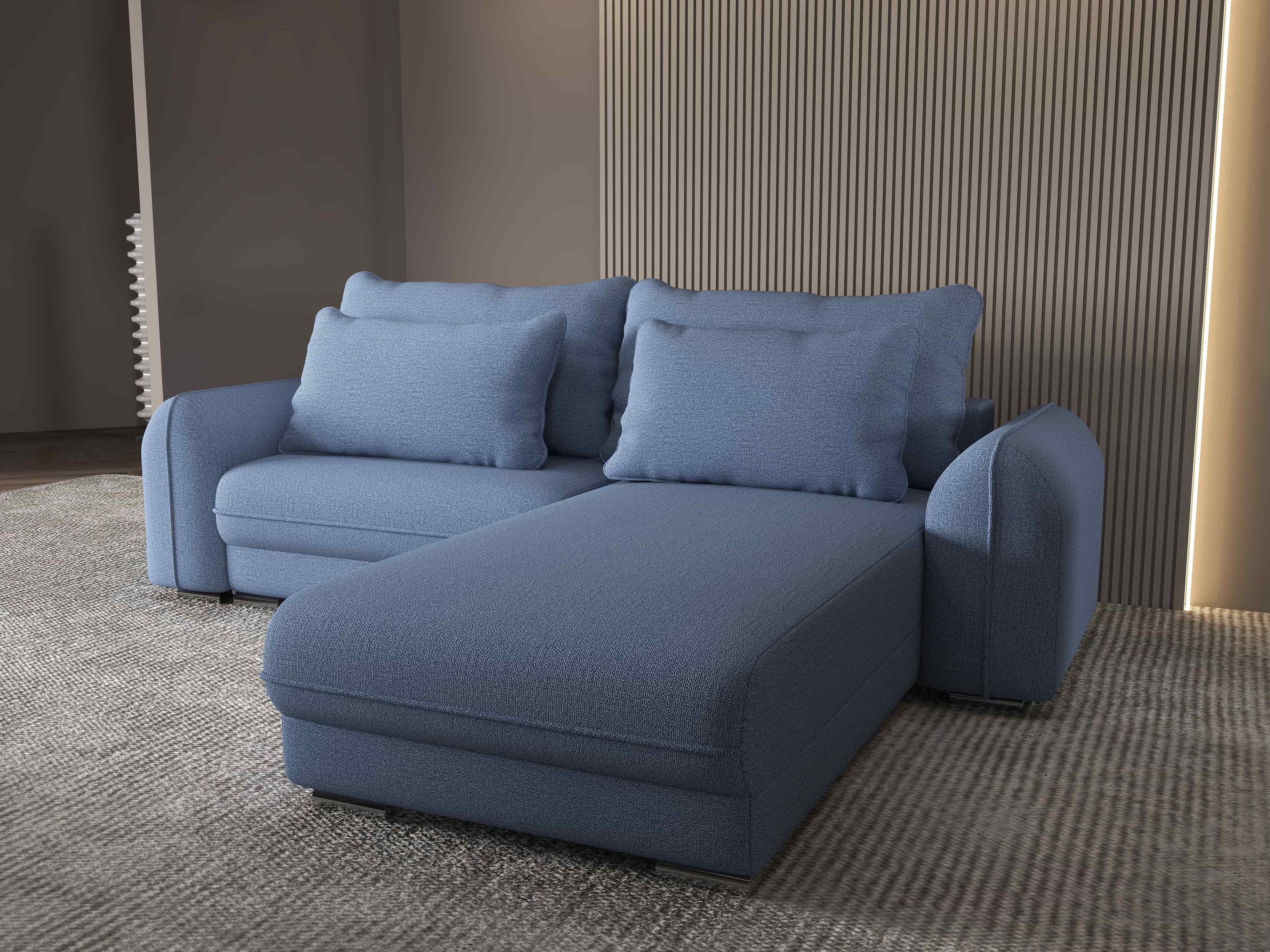 Colțar extensibil dumonde cu ladă de depozitare si sezut confortabil din spuma HR, Denver Enjoy Albastru 275x185 cm II Fabrica