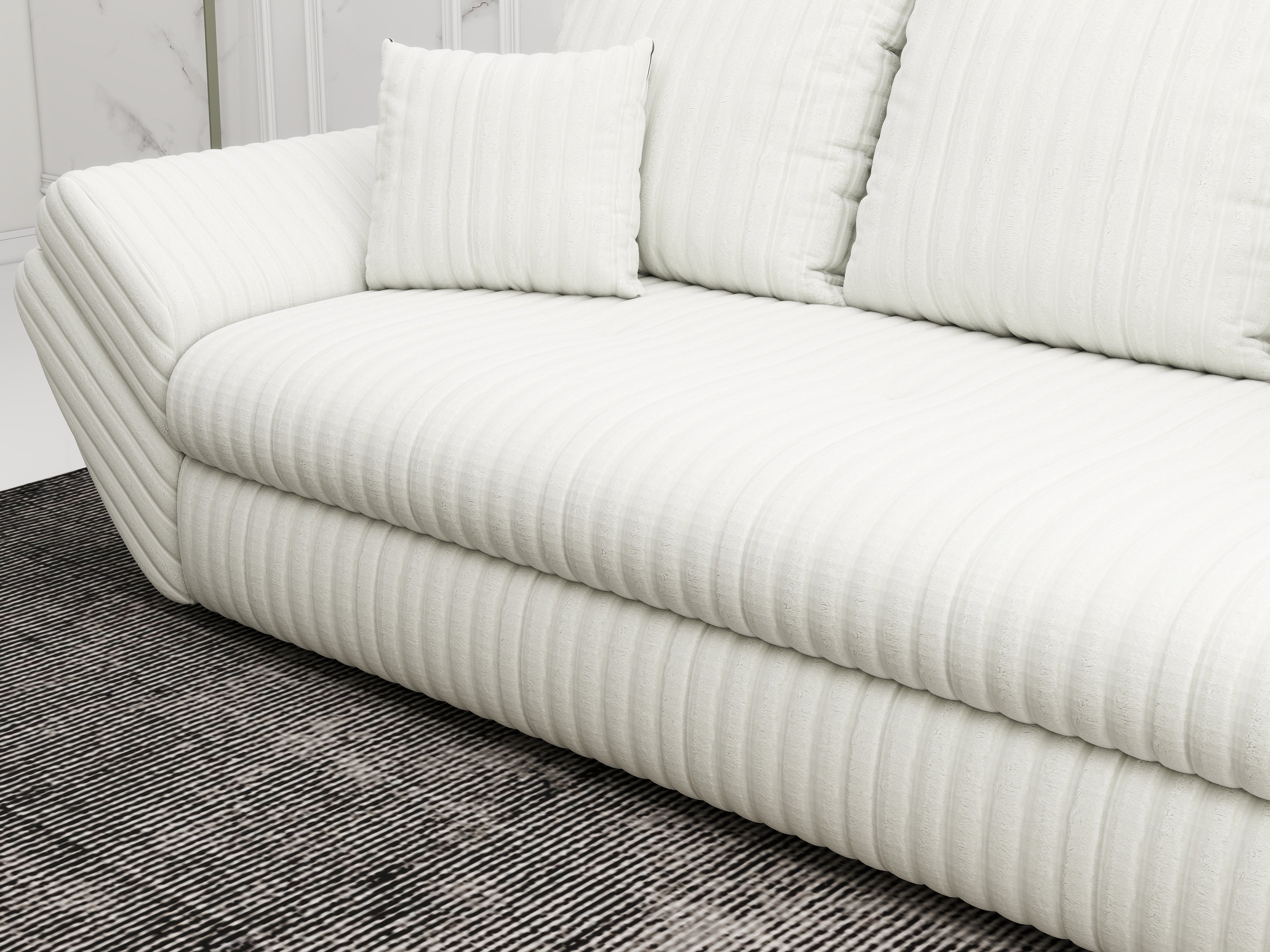 Canapea extensibilă dumonde cu ladă de depozitare si sezut confortabil din spuma HR, Loana Ambience Ivory 250x100 cm Fabrica