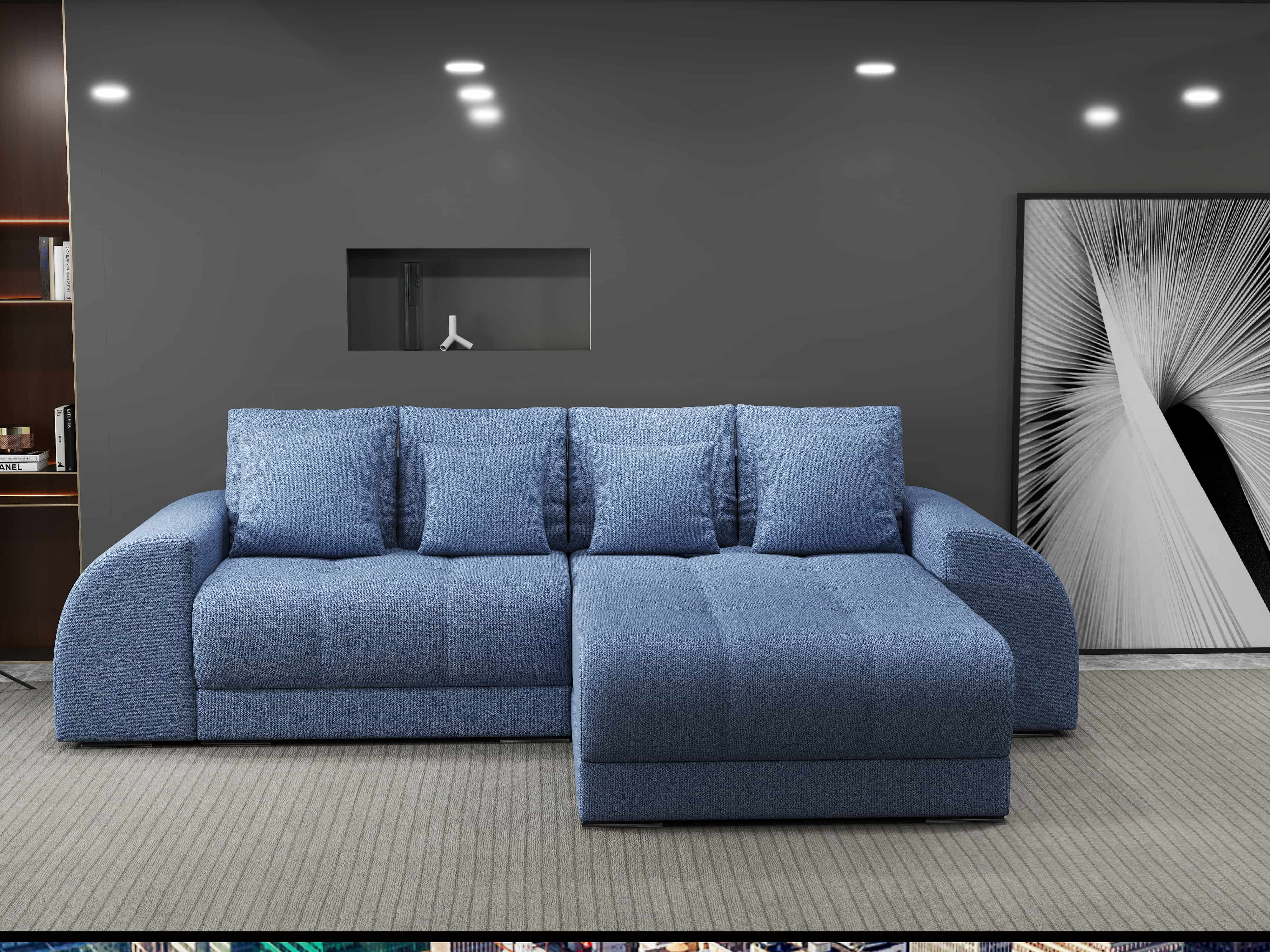 Colțar extensibil dumonde cu ladă de depozitare si sezut confortabil din spuma HR, Verona Enjoy Albastru II 290x185 cm Fabrica