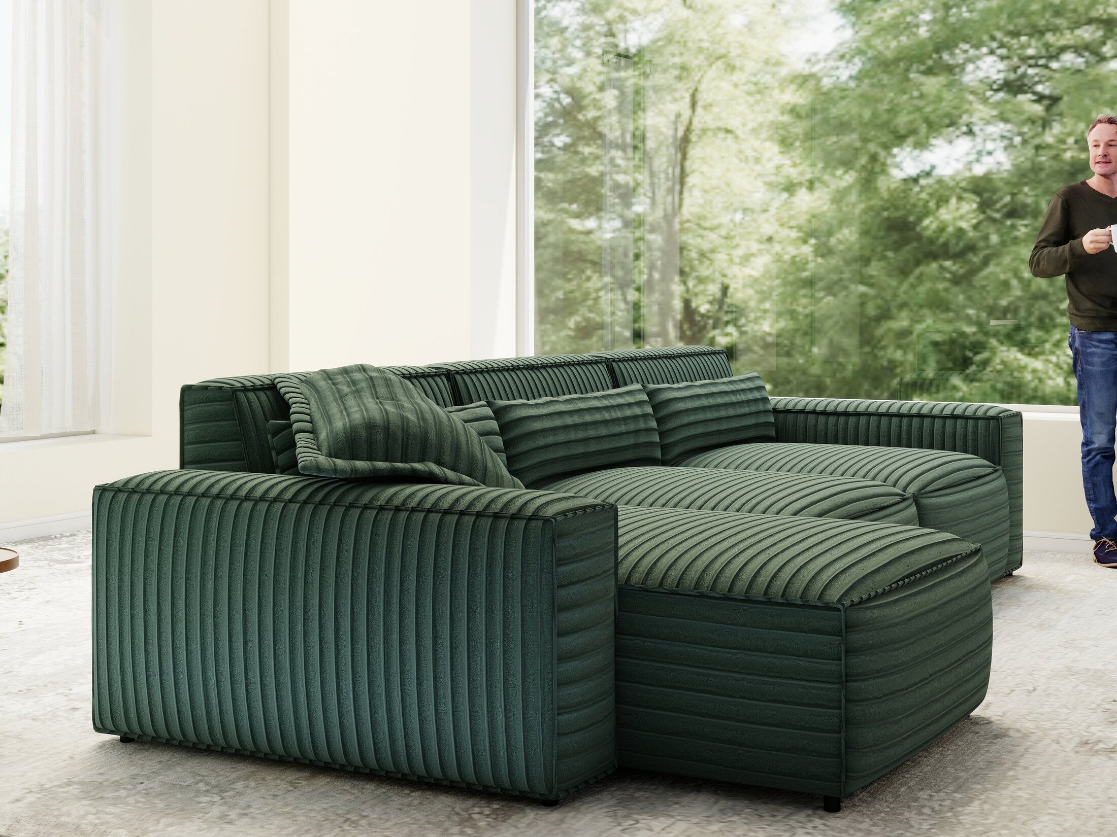 Colțar dumonde cu sezut confortabil din spuma HR, Marvelo XL Ambience Verde 366x175 cm