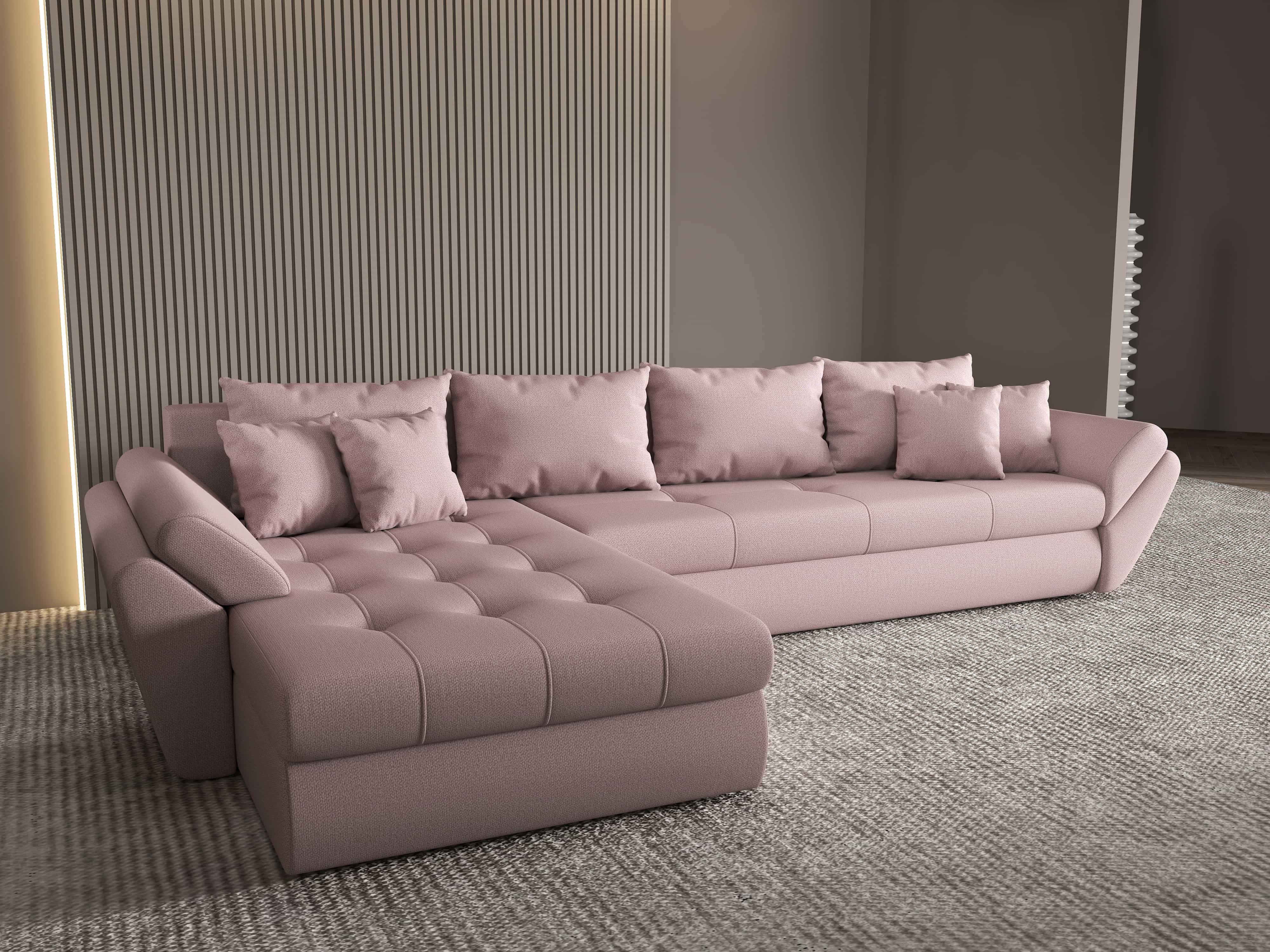 Colțar extensibil dumonde cu ladă de depozitare si sezut confortabil din spuma HR, Loana XL Enjoy Flamingo 335x185 cm Fabrica