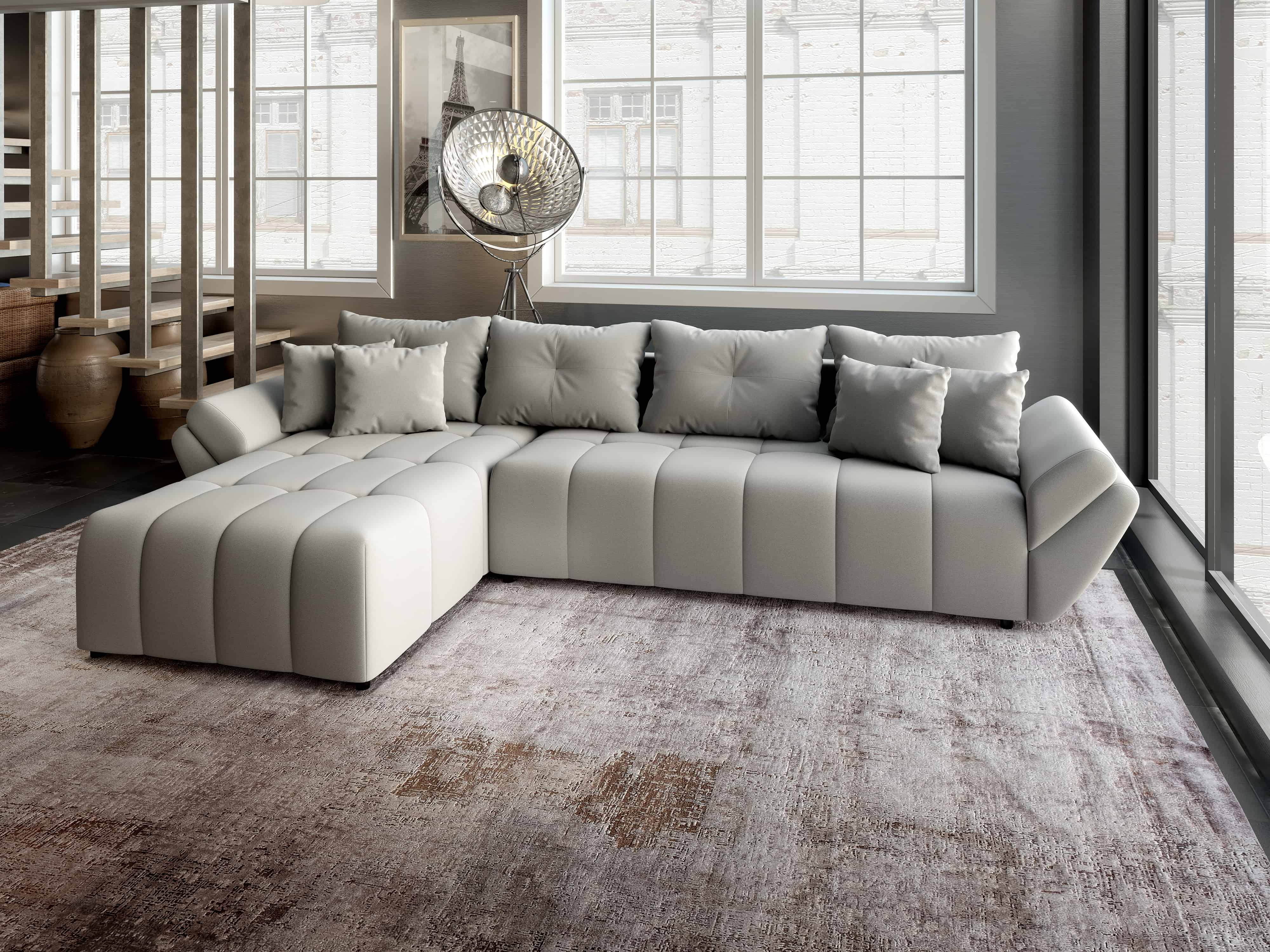 Colțar extensibil dumonde cu ladă de depozitare si sezut confortabil din spuma HR, Berlin XL Royal Gri 350x185 cm Fabrica