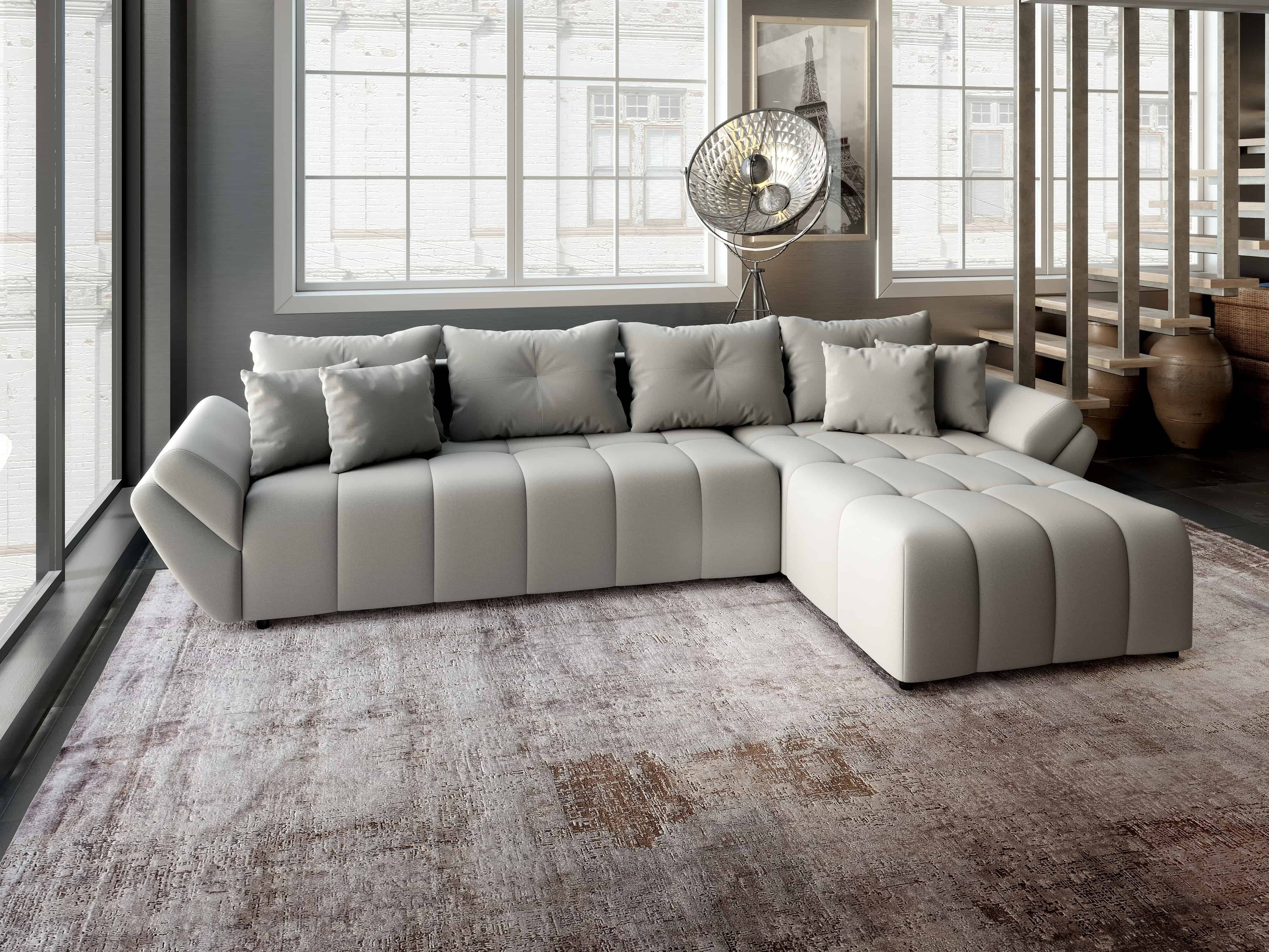 Colțar extensibil dumonde cu ladă de depozitare si sezut confortabil din spuma HR, Berlin XL Royal Gri 350x185 cm II Fabrica