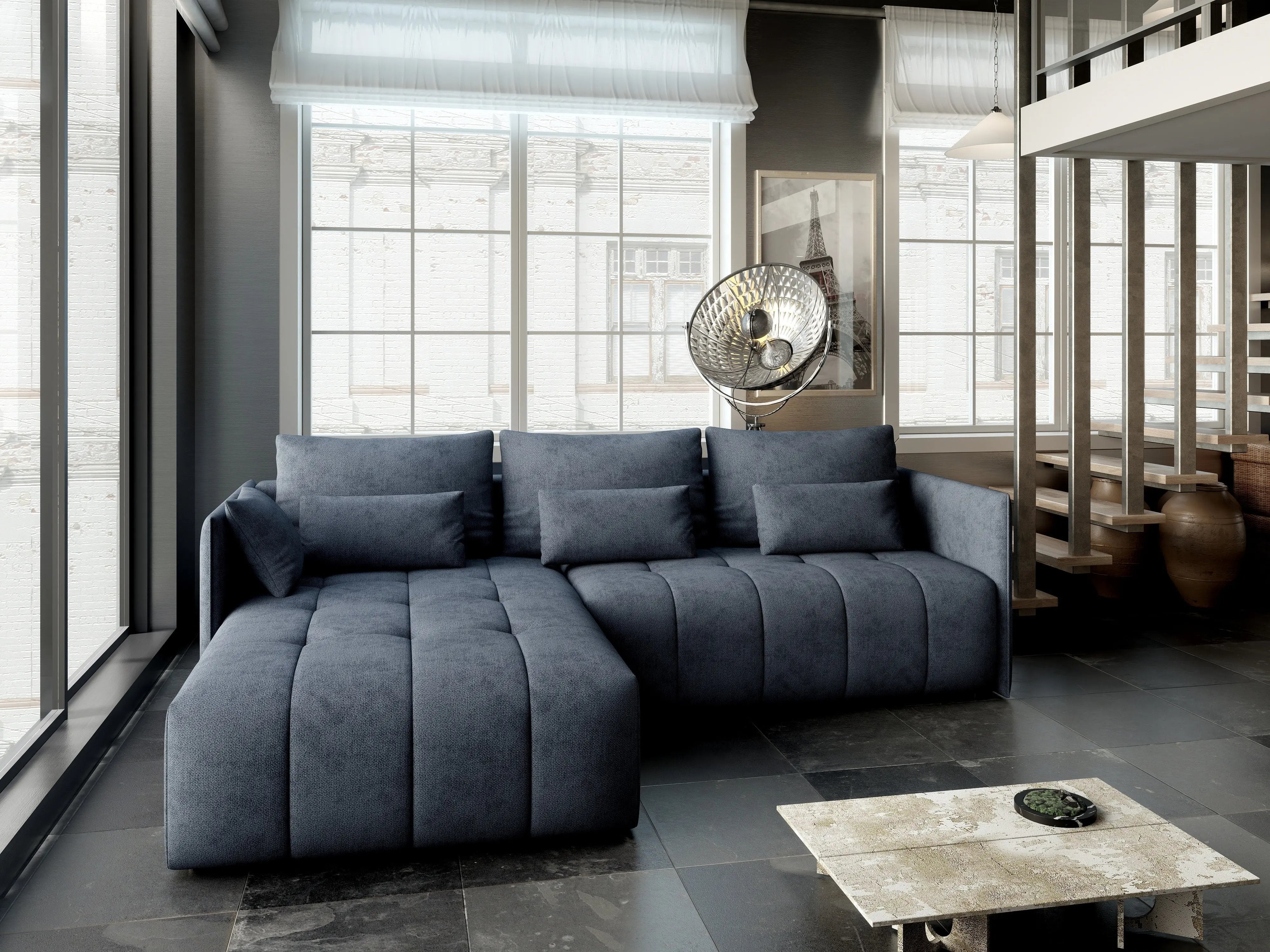 Colțar extensibil dumonde cu ladă de depozitare si sezut confortabil din spuma HR, Malta Enjoy Antracit 235x185 cm Fabrica