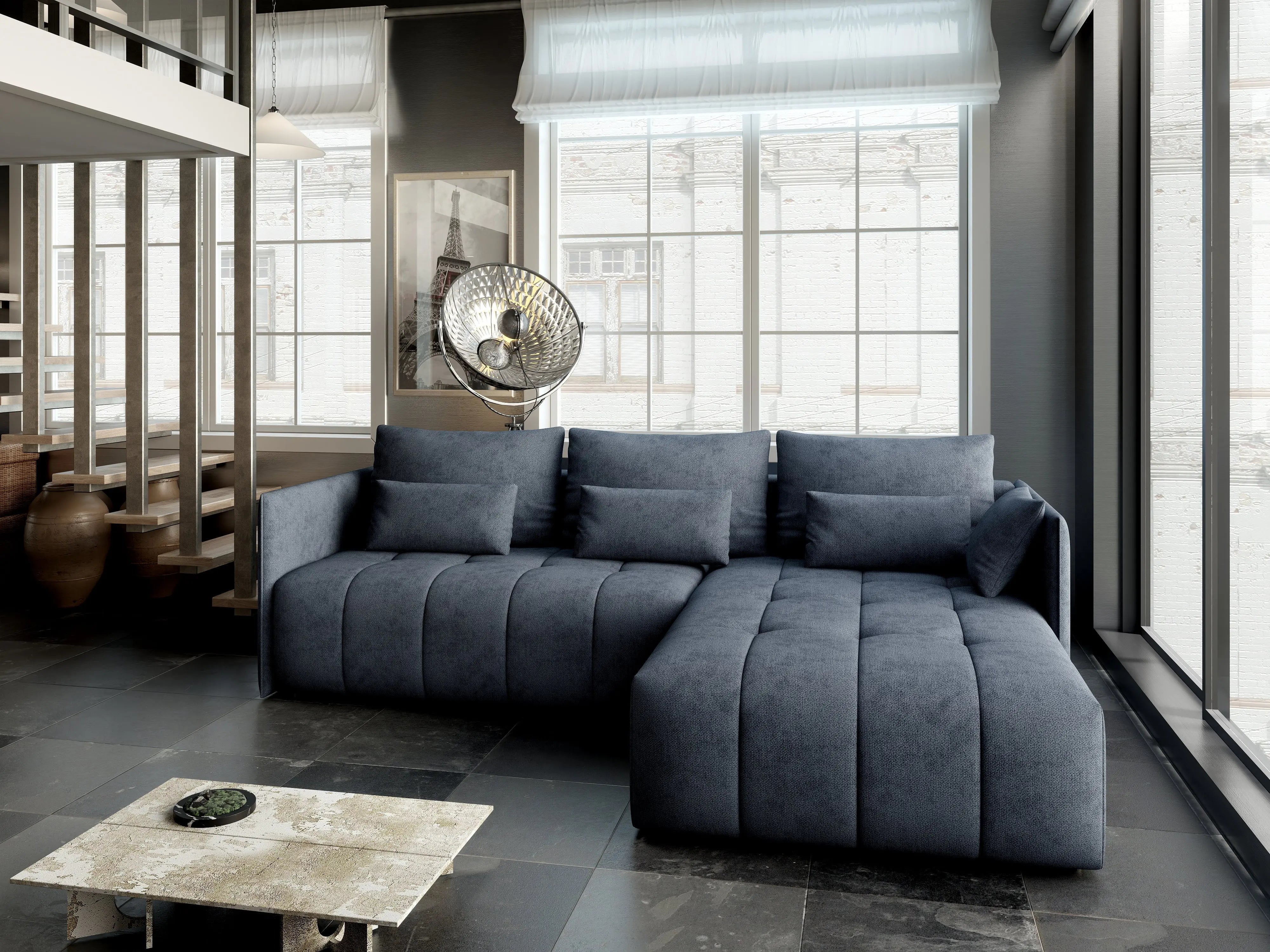 Colțar extensibil dumonde cu ladă de depozitare si sezut confortabil din spuma HR, Malta Grau II 235x185 cm Fabrica