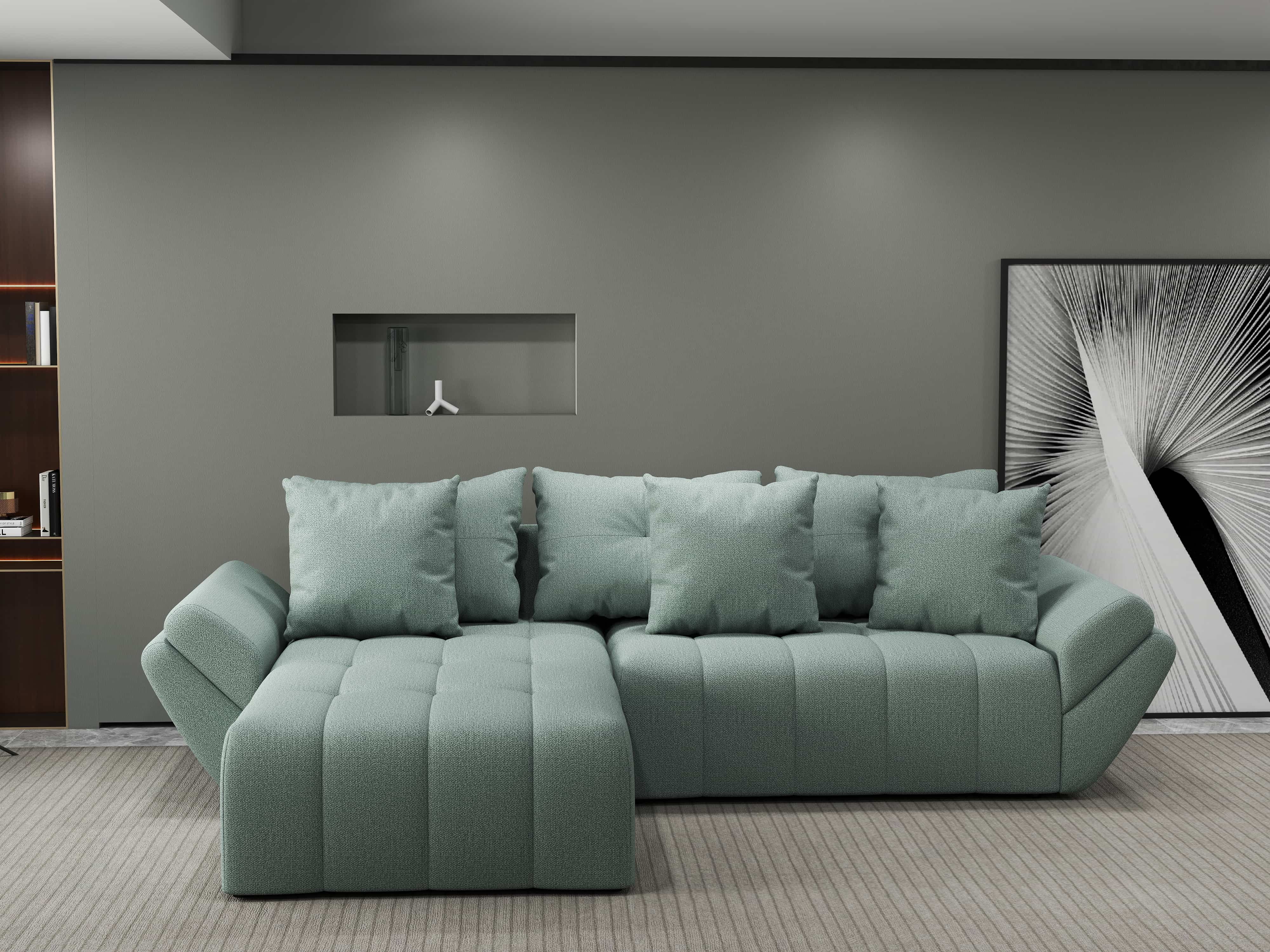 Colțar extensibil dumonde cu ladă de depozitare si sezut confortabil din spuma HR, Berlin Enjoy Mint 280x185 cm Fabrica