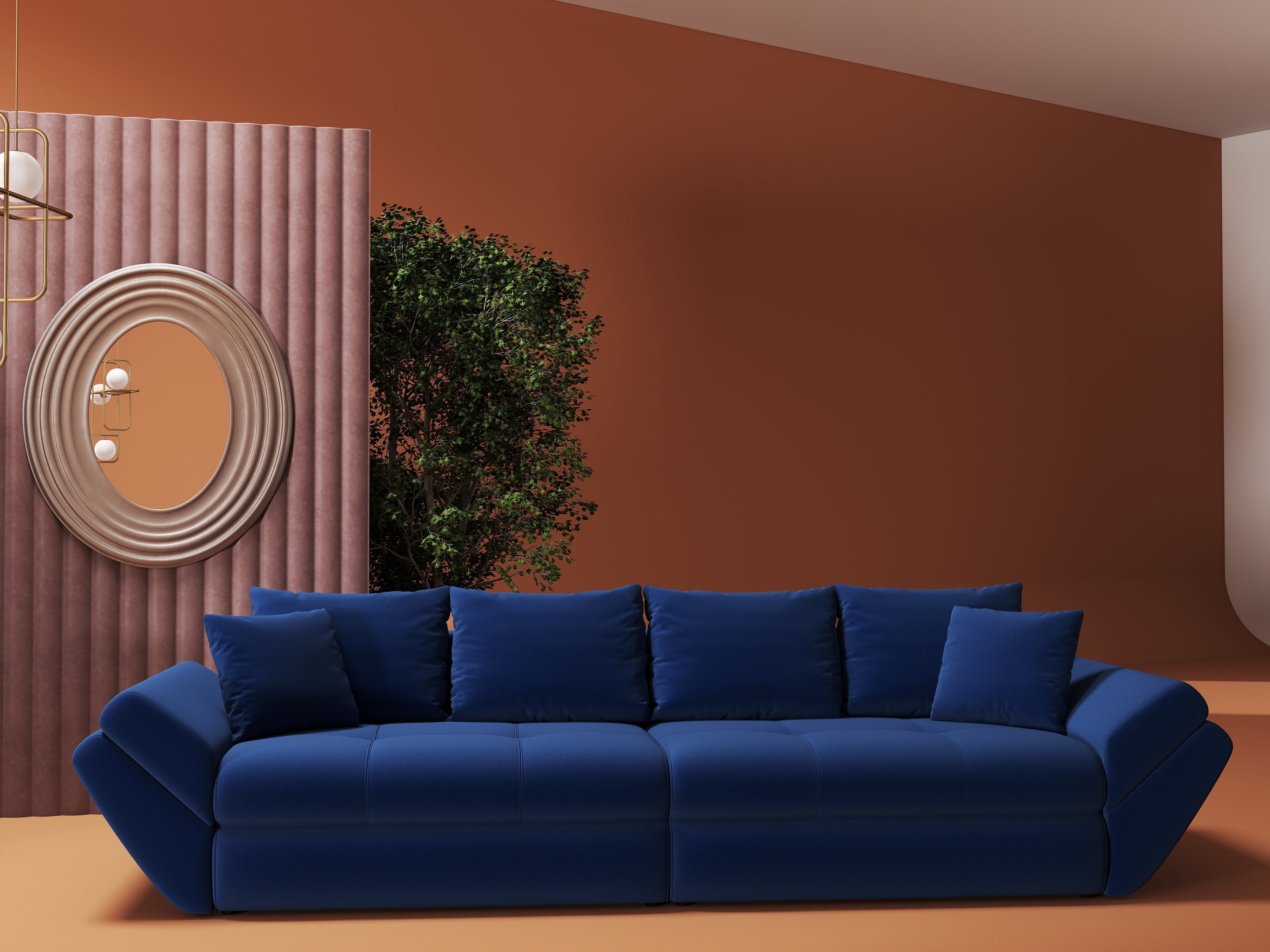 Canapea extensibilă dumonde cu ladă de depozitare si sezut confortabil din spuma HR, Loana Royal Albastru 300x100 cm Fabrica