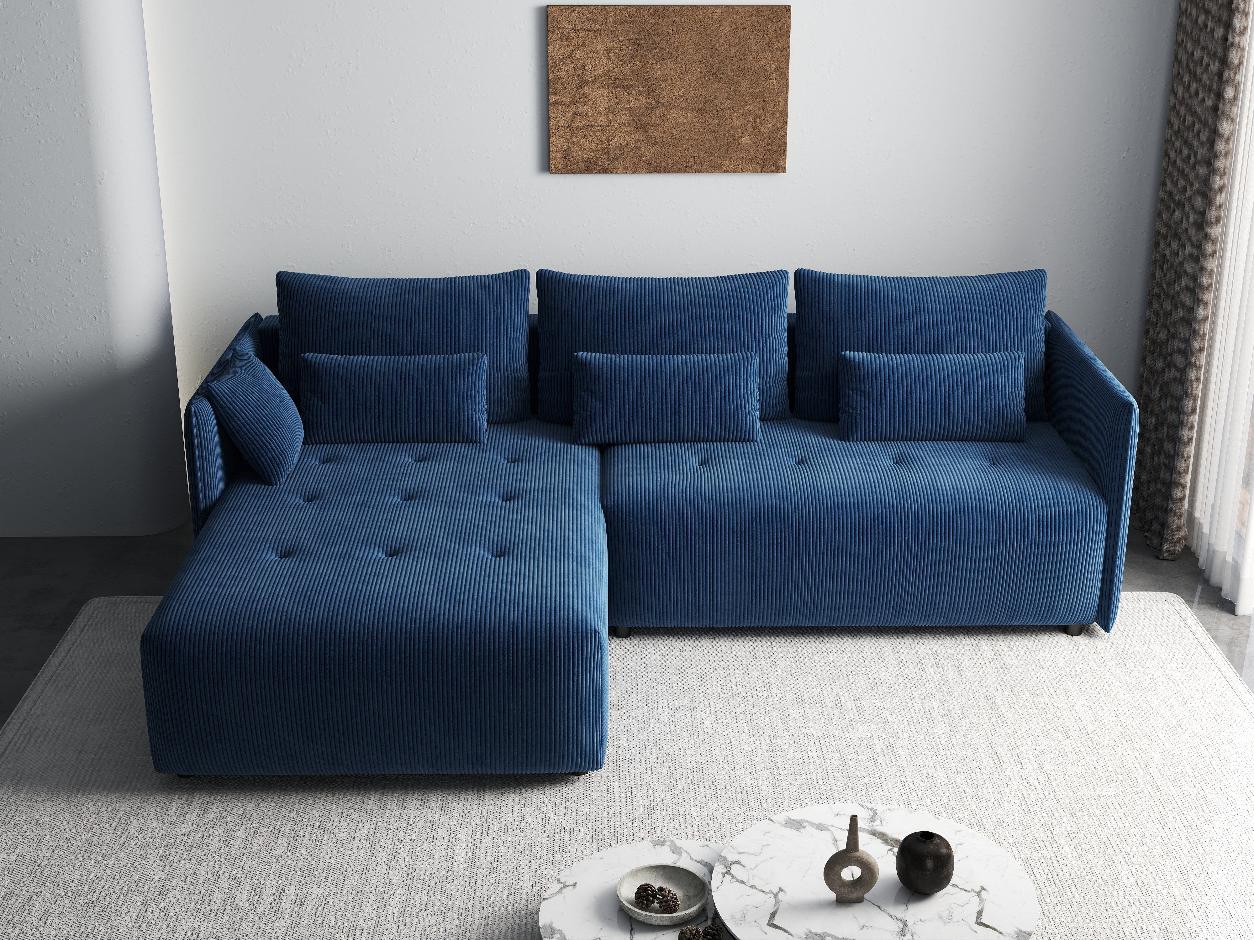 Colțar extensibil dumonde cu ladă de depozitare si sezut confortabil din spuma HR, Malta Zoom Blue II 235x185 cm Fabrica