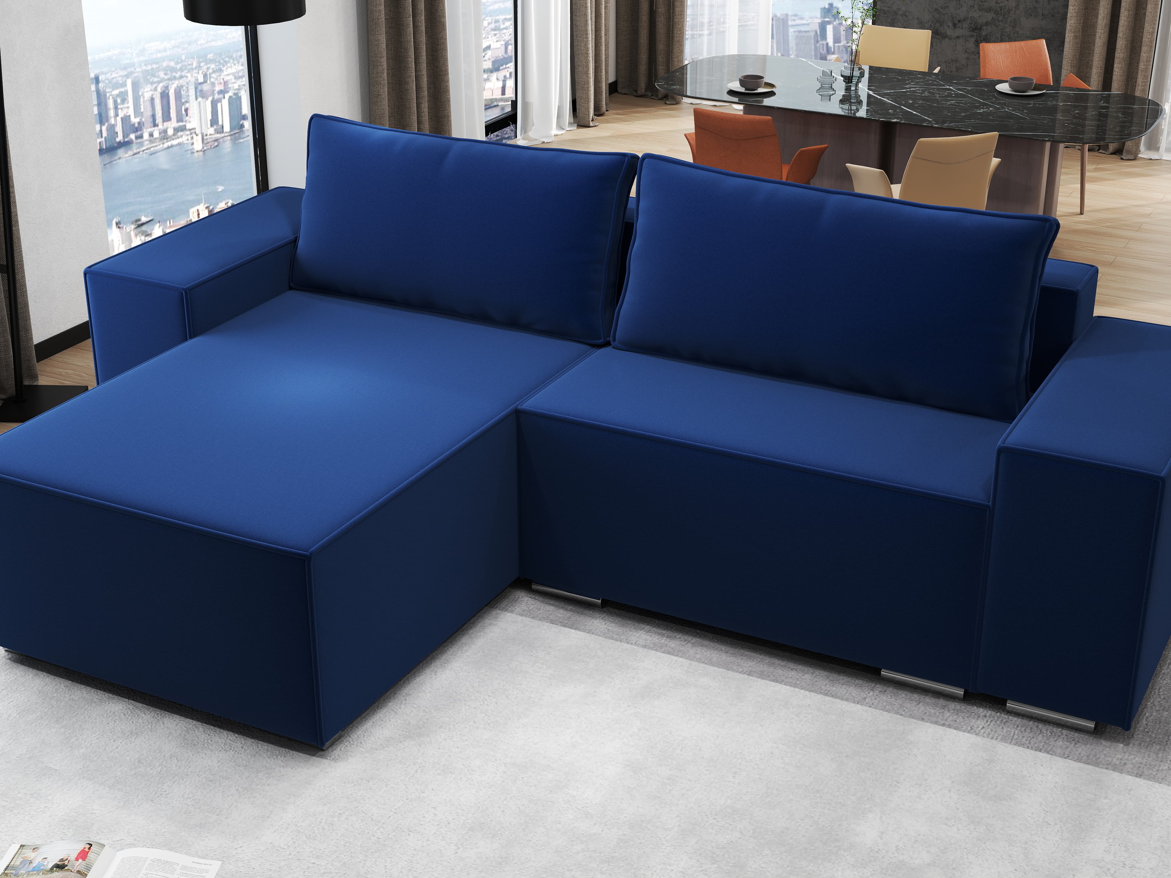 Colțar extensibil dumonde cu ladă de depozitare si sezut confortabil din spuma HR, Dream Royal Albastru 290x185 cm Fabrica