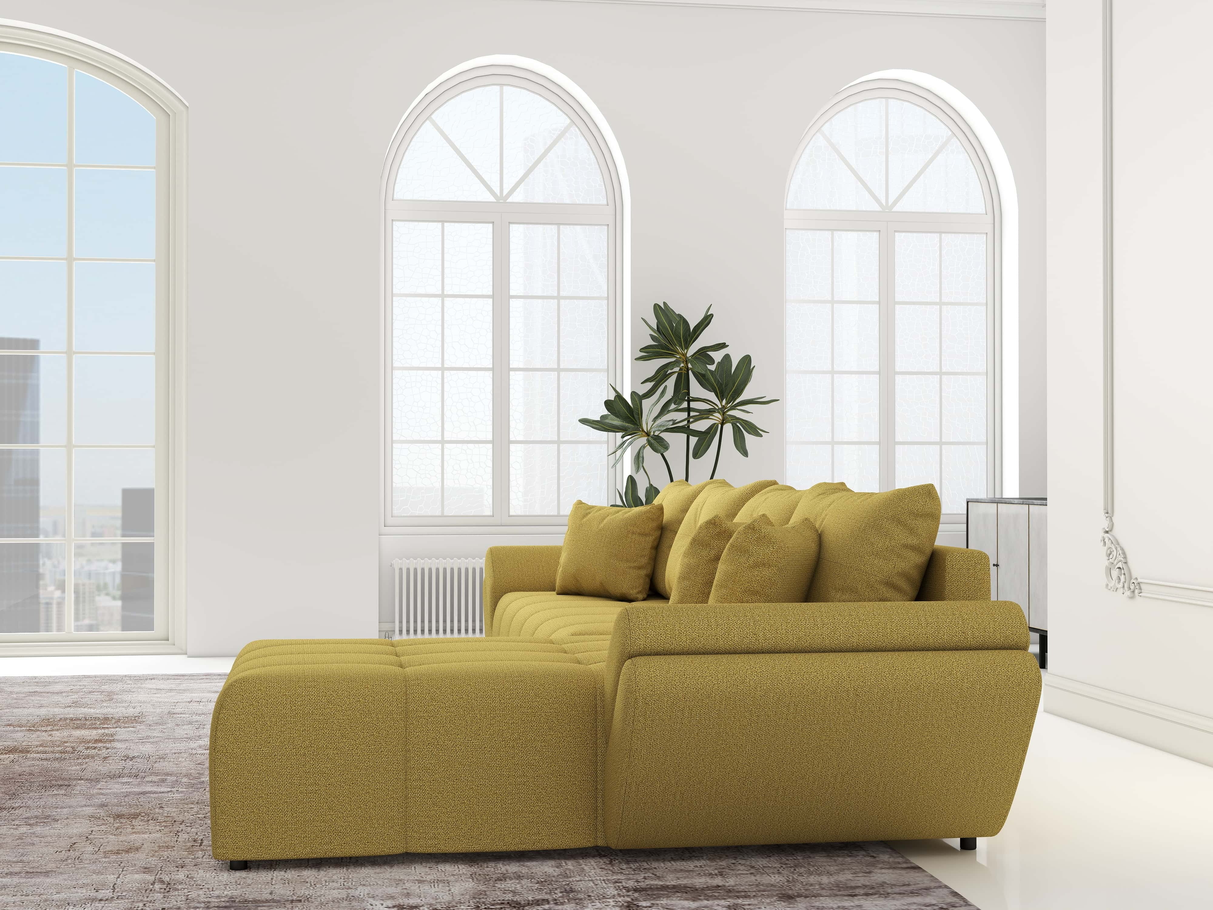 Colțar extensibil dumonde cu ladă de depozitare si sezut confortabil din spuma HR, Berlin XL Enjoy Melon 350x185 cm II Fabrica