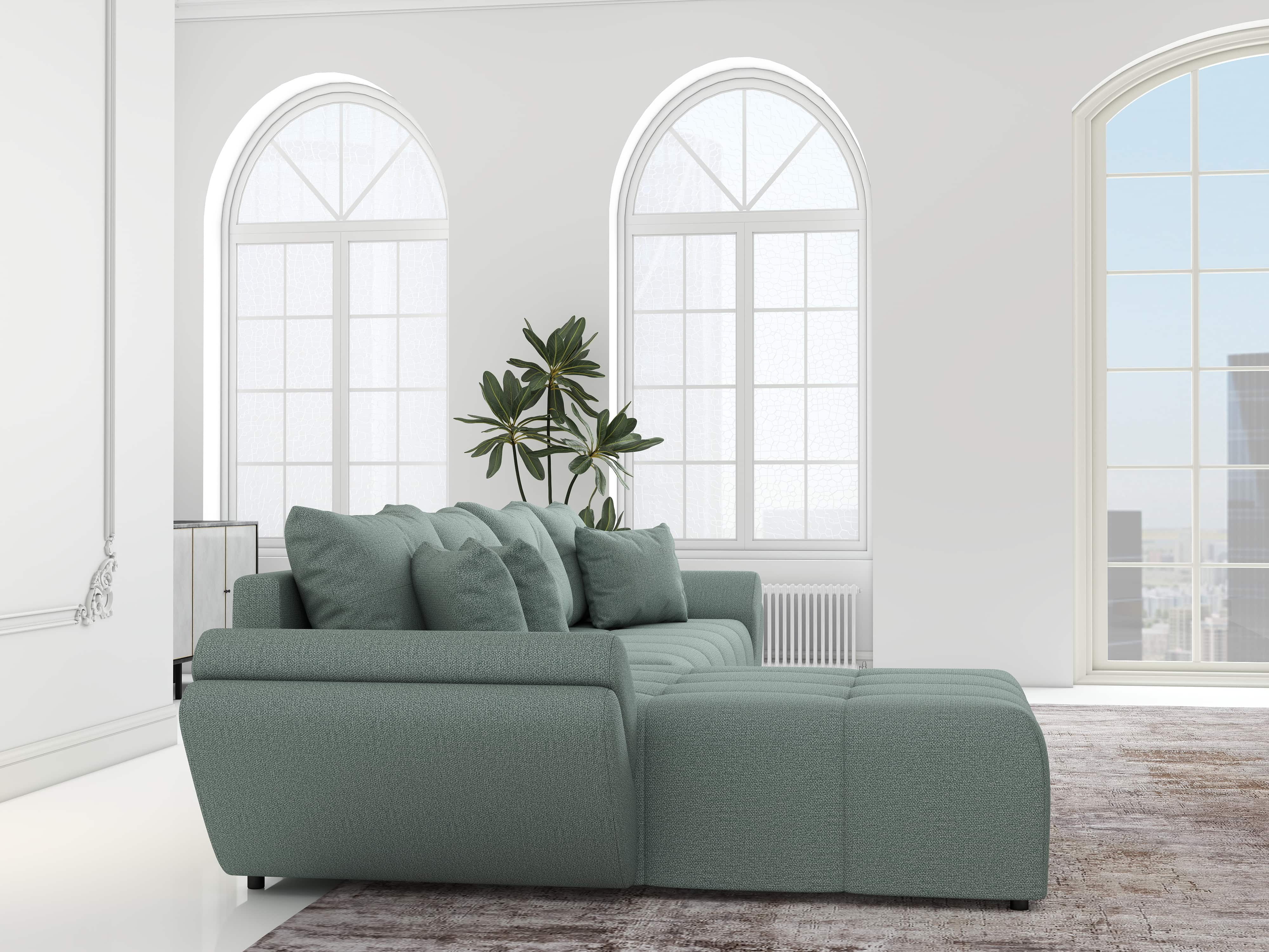 Colțar extensibil dumonde cu ladă de depozitare si sezut confortabil din spuma HR, Berlin XL Enjoy Mint 350x185 cm Fabrica