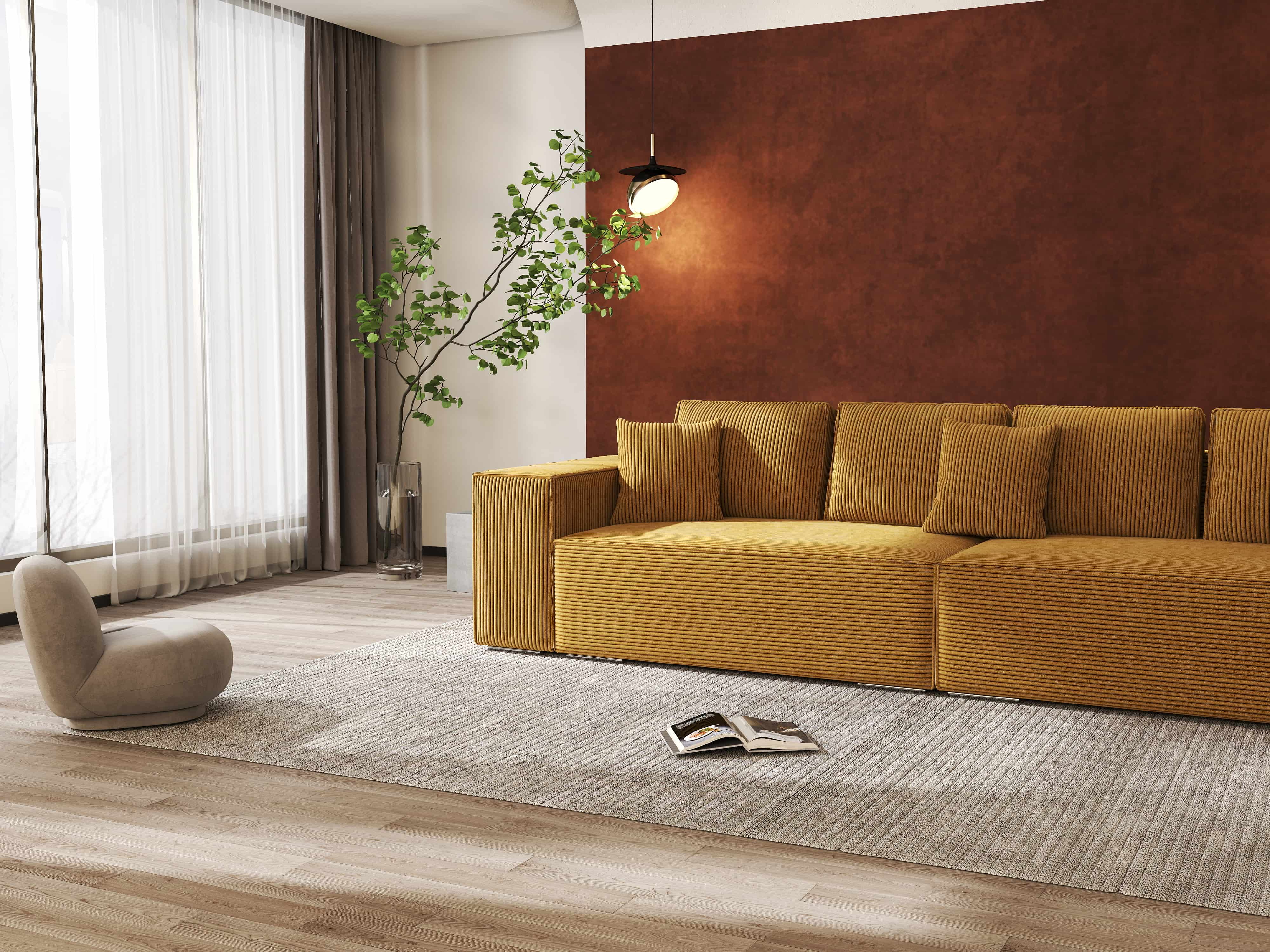 Canapea extensibilă dumonde cu ladă de depozitare si sezut confortabil din spuma HR, Dream Zoom Mustar 310x100 cm Fabrica