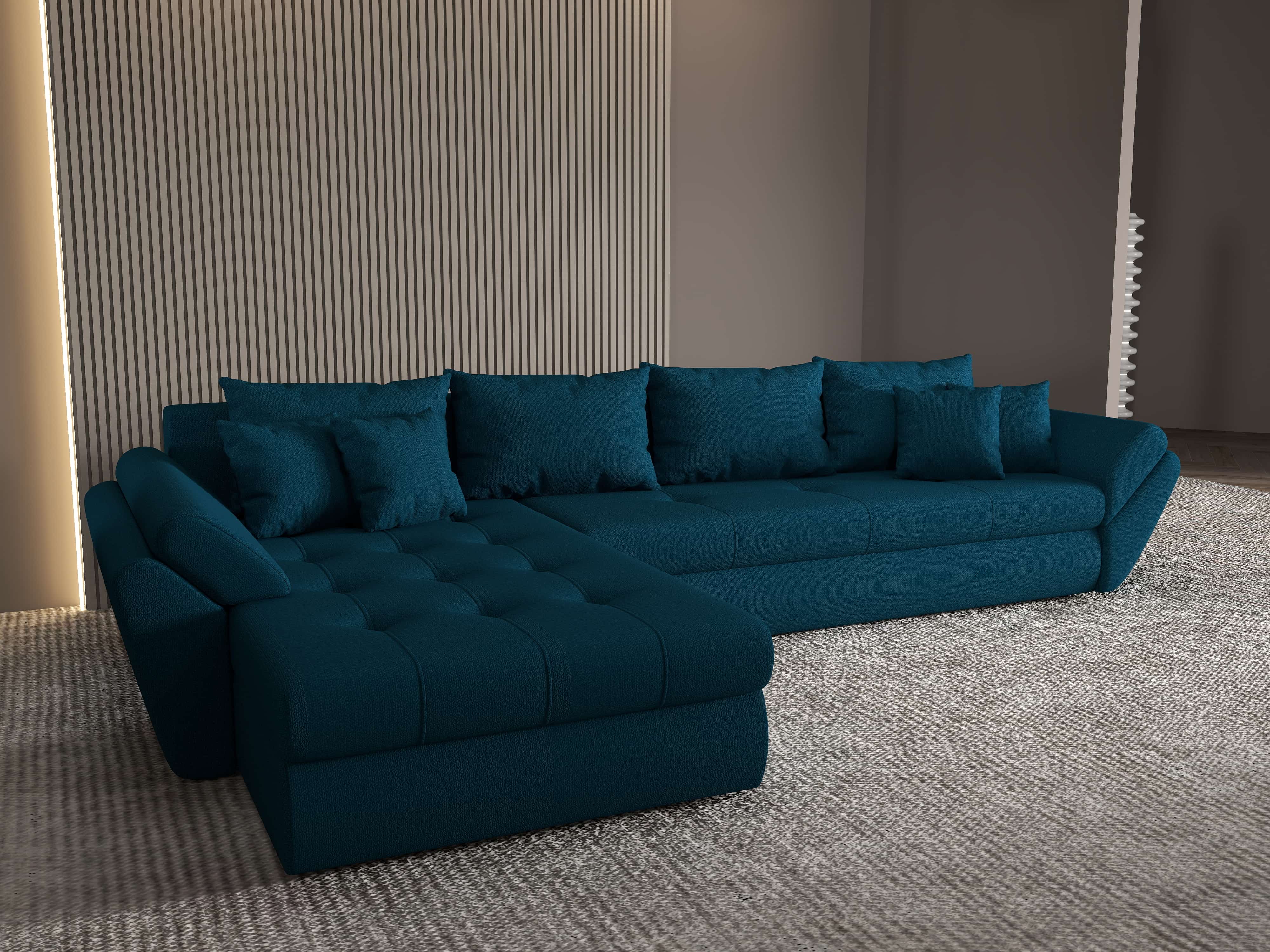 Colțar extensibil dumonde cu ladă de depozitare si sezut confortabil din spuma HR, Loana XL Enjoy Petrol 335x185 cm Fabrica