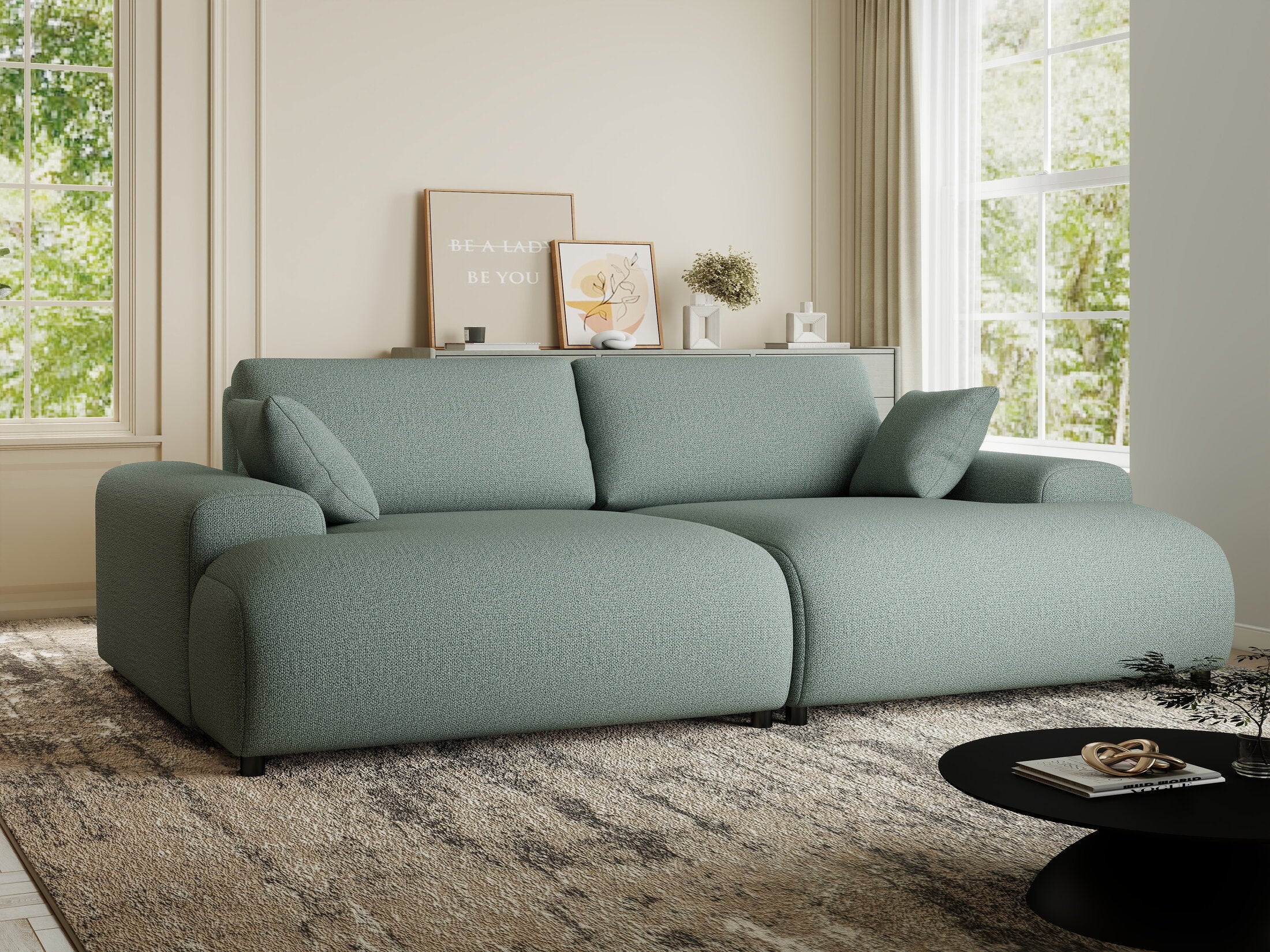 Canapea dumonde cu sezut confortabil din spuma HR, Hudson Enjoy Verde Mint 237x144 cm